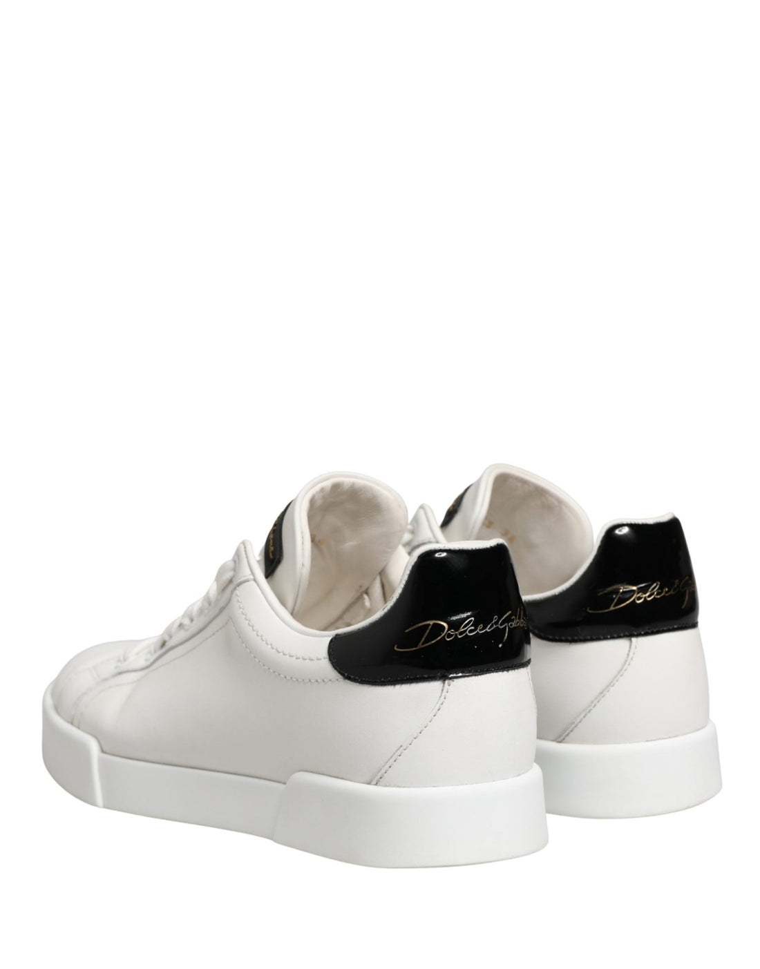 Dolce & Gabbana White Black Portofino Leather Sneakers Shoes - RIMODA