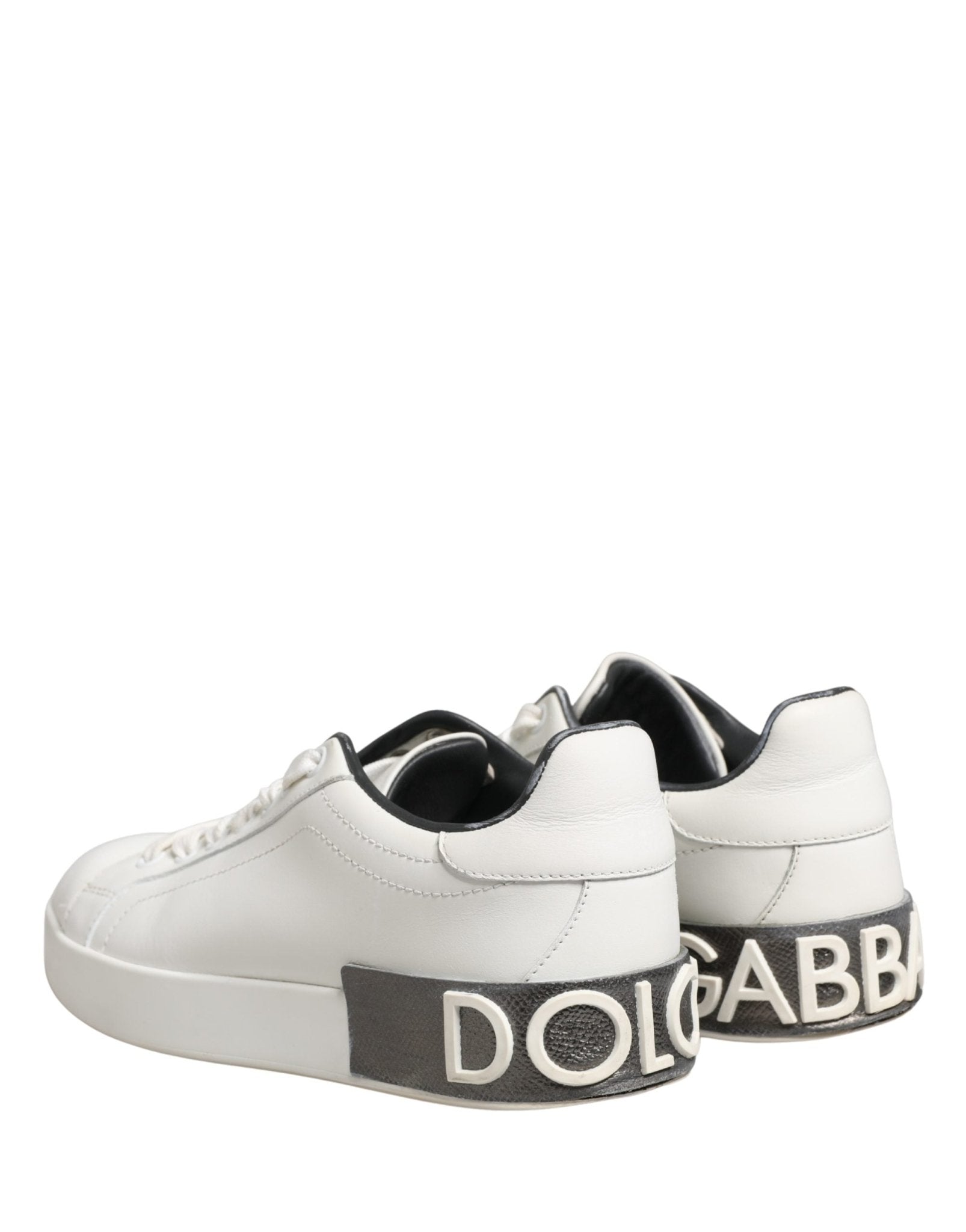 Dolce & Gabbana White Black Portofino Leather Sneakers Shoes - RIMODA