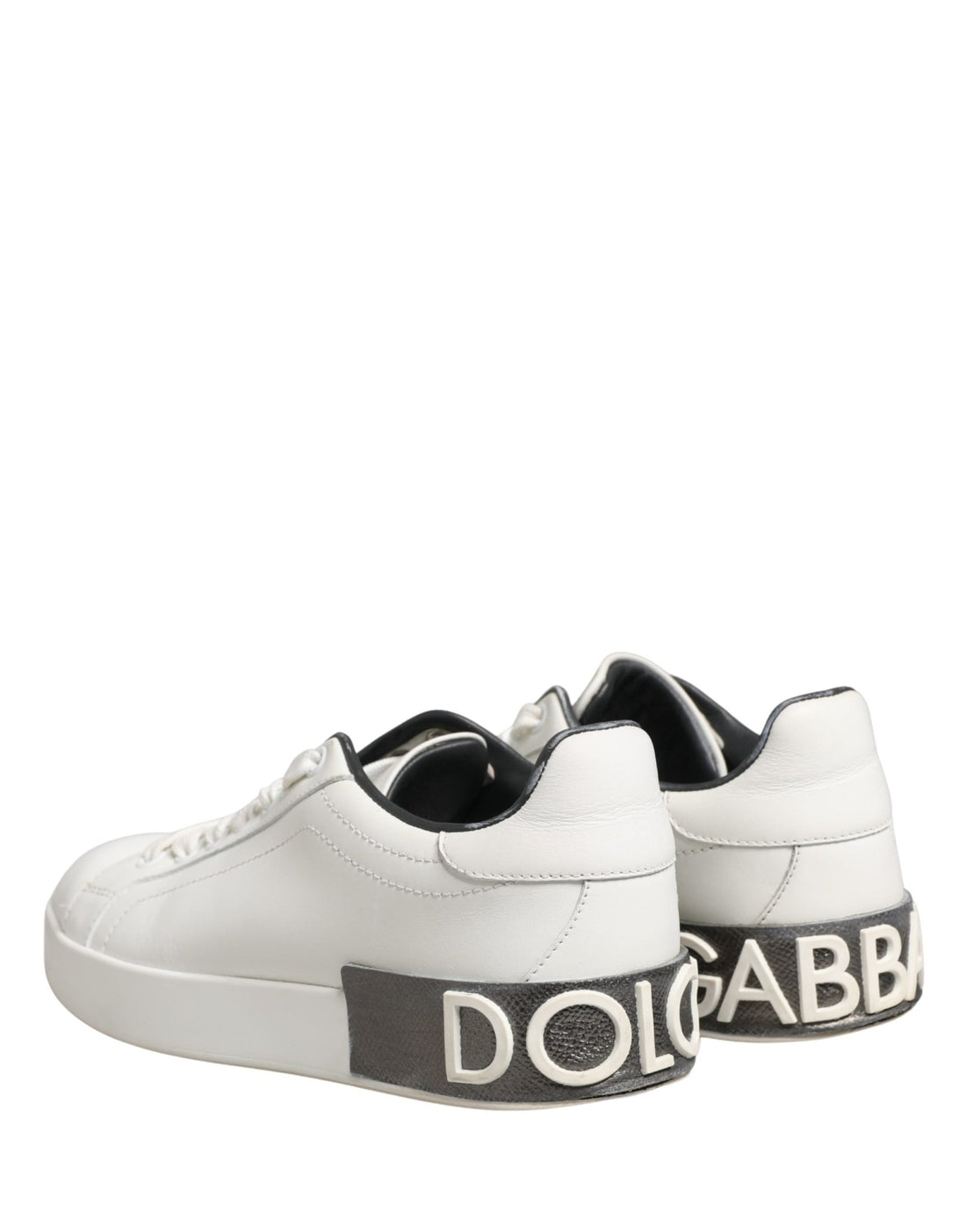 Dolce & Gabbana White Black Portofino Leather Sneakers Shoes - RIMODA