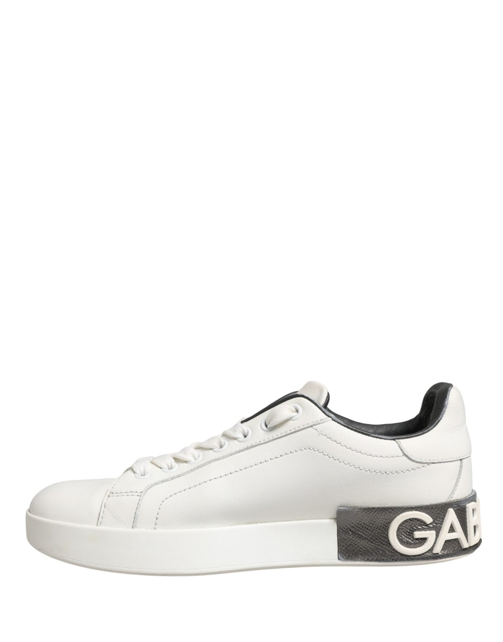 Dolce & Gabbana White Black Portofino Leather Sneakers Shoes - RIMODA