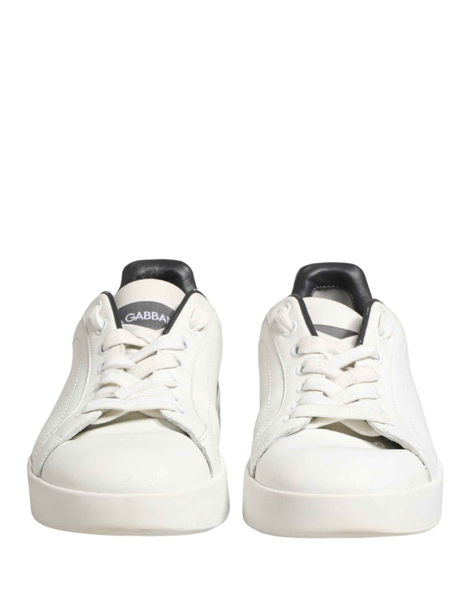 Dolce & Gabbana White Black Portofino Leather Sneakers Shoes - RIMODA