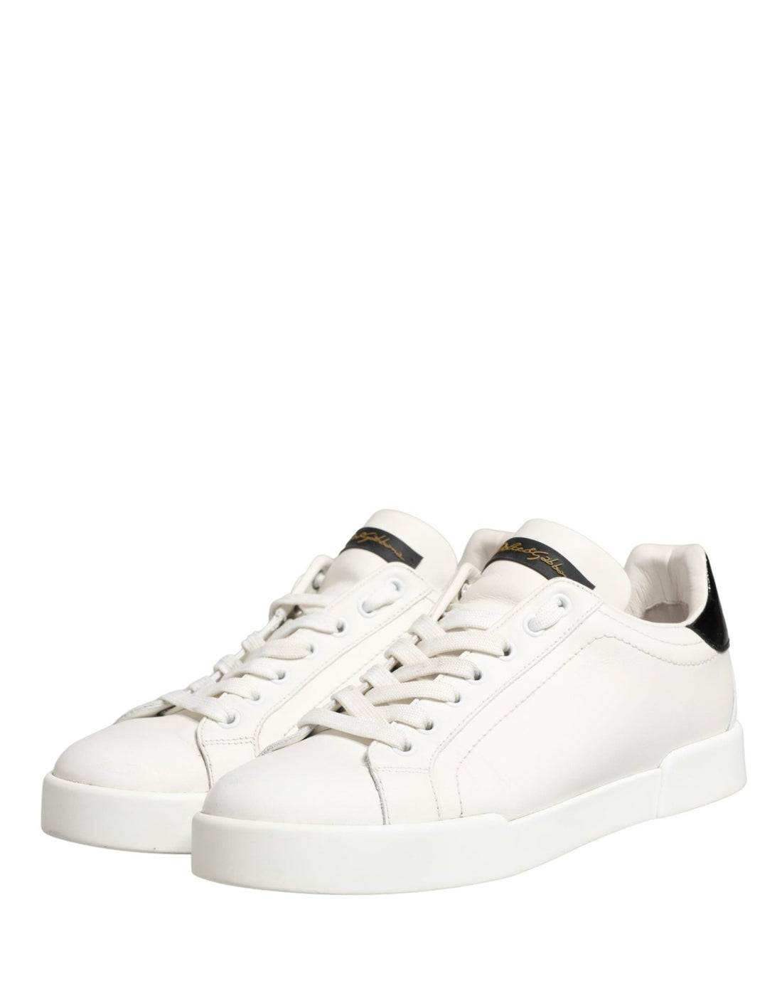Dolce & Gabbana White Black Portofino Leather Sneakers Shoes - RIMODA