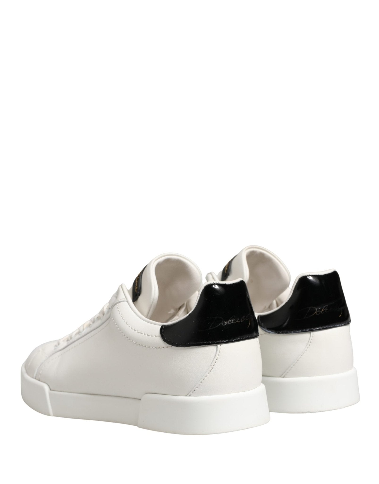 Dolce & Gabbana White Black Portofino Leather Sneakers Shoes - RIMODA
