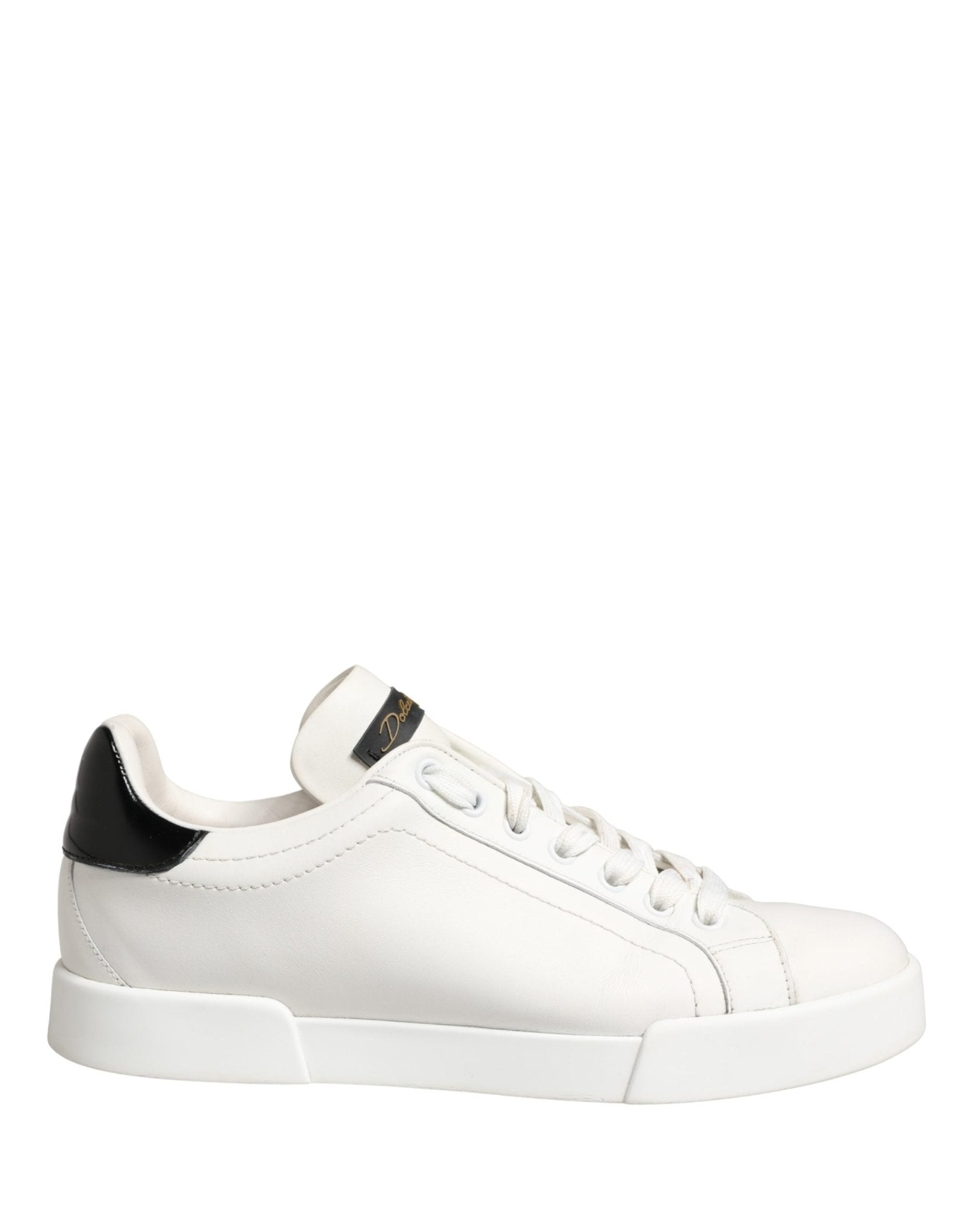 Dolce & Gabbana White Black Portofino Leather Sneakers Shoes - RIMODA