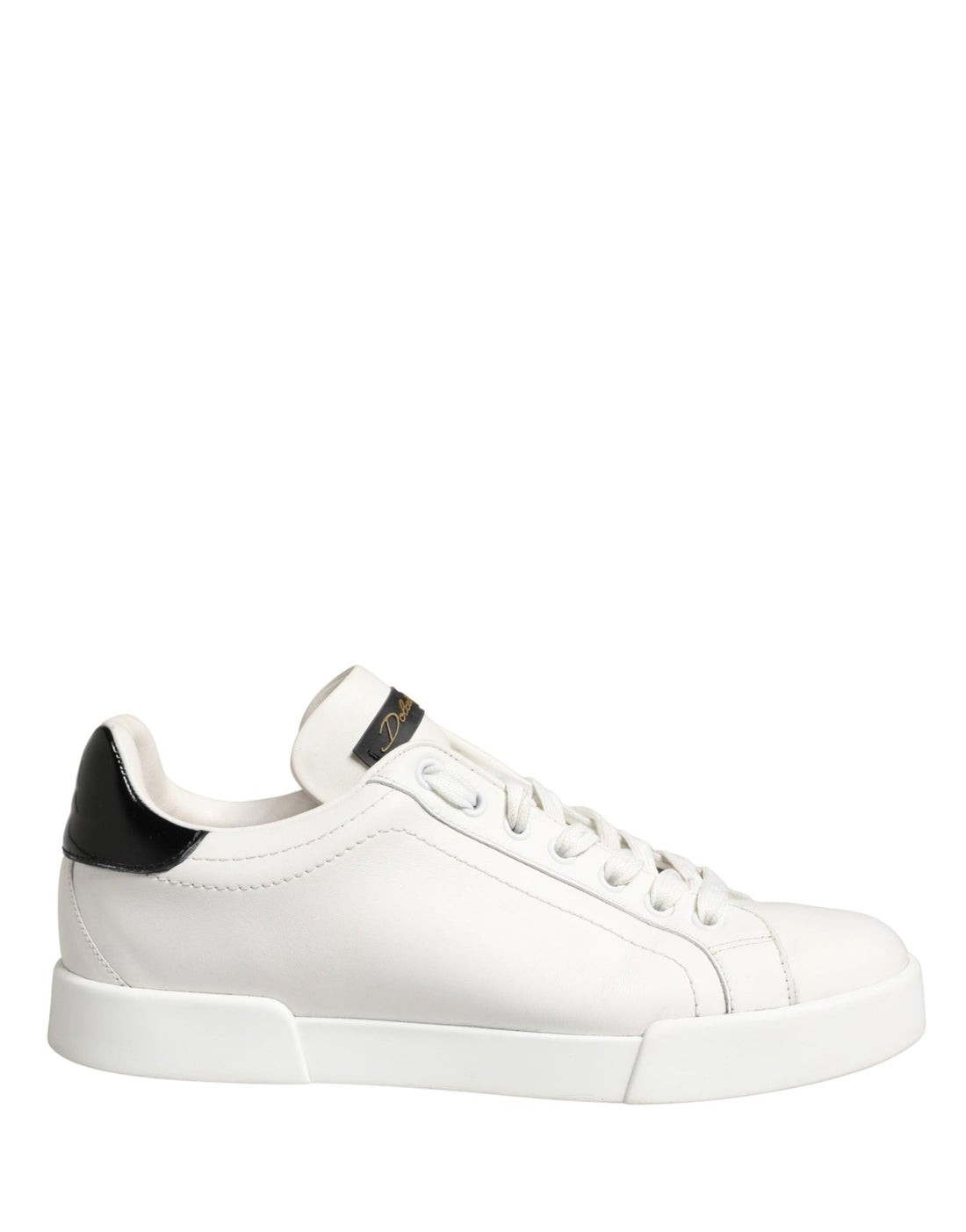 Dolce & Gabbana White Black Portofino Leather Sneakers Shoes - RIMODA