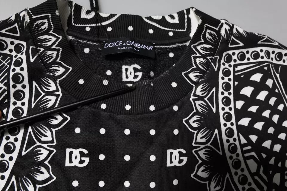 Dolce & Gabbana White Black Print Cotton Sweatshirt Sweater - RIMODA