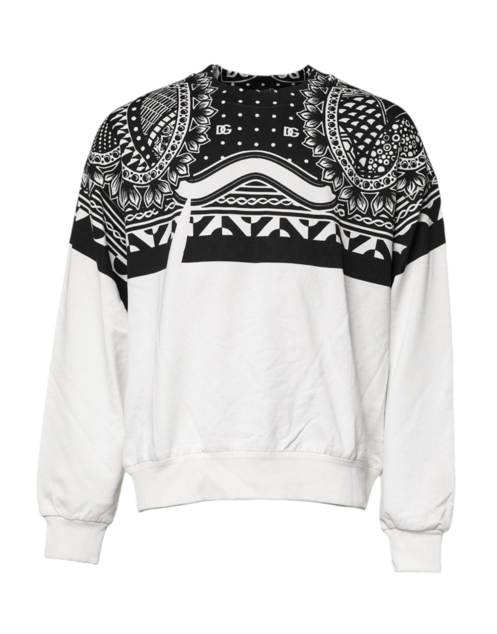 Dolce & Gabbana White Black Print Cotton Sweatshirt Sweater - RIMODA