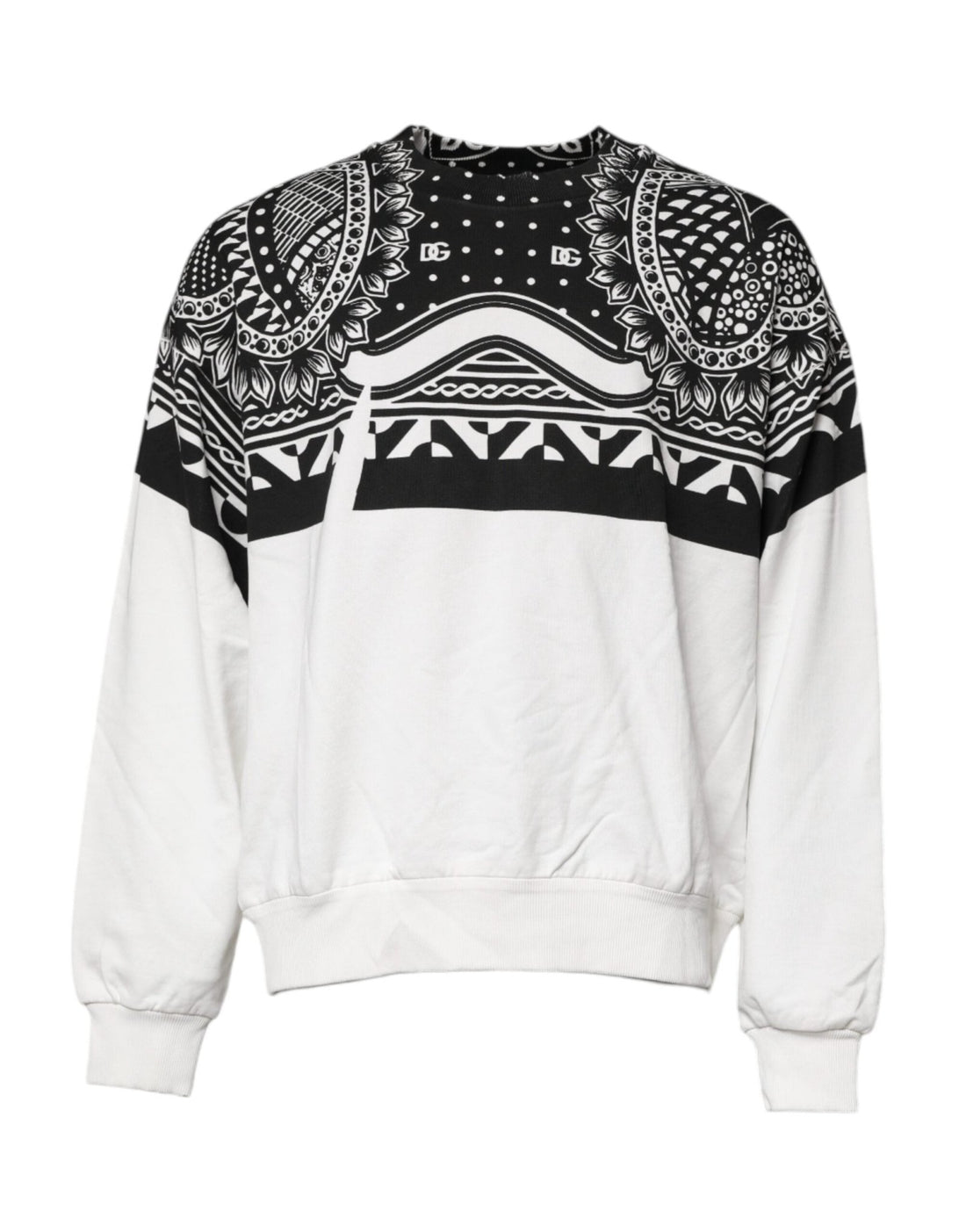 Dolce & Gabbana White Black Print Cotton Sweatshirt Sweater - RIMODA