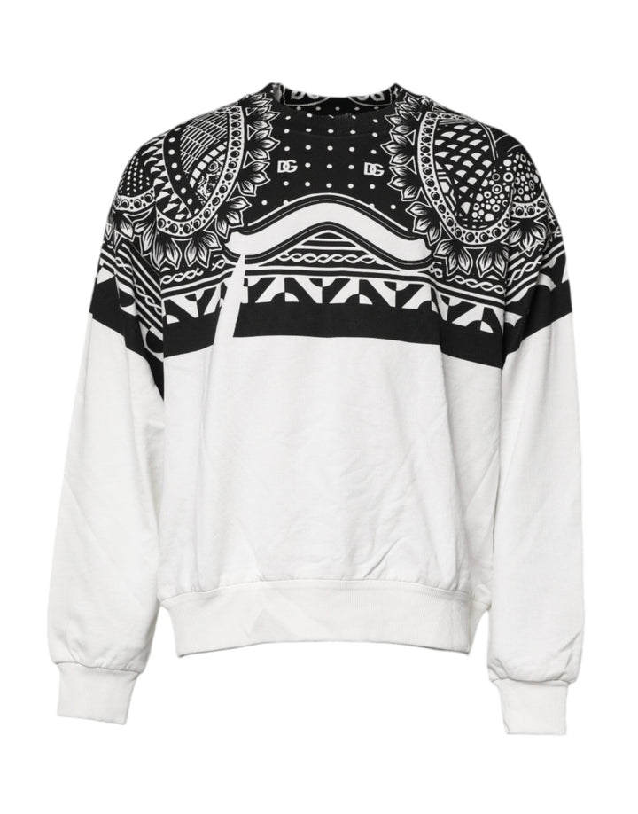 Dolce & Gabbana White Black Print Cotton Sweatshirt Sweater - RIMODA