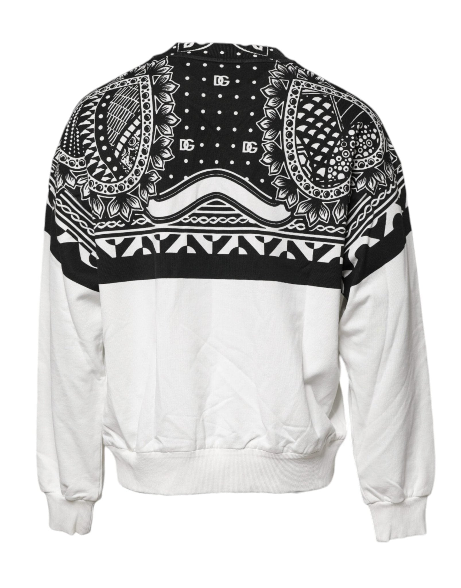 Dolce & Gabbana White Black Print Cotton Sweatshirt Sweater - RIMODA
