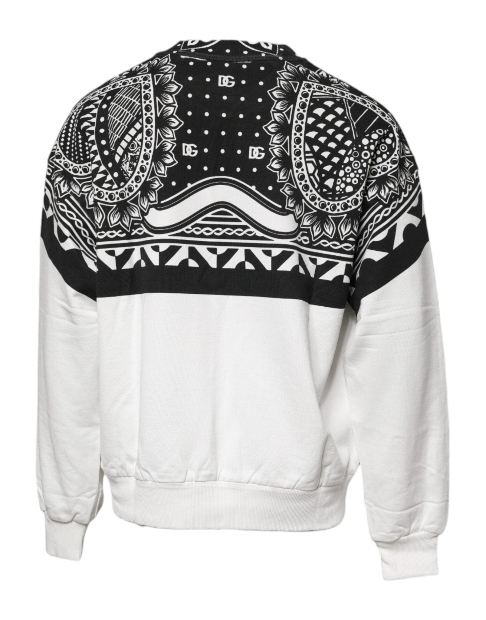 Dolce & Gabbana White Black Printed Cotton Sweatshirt Sweater - RIMODA