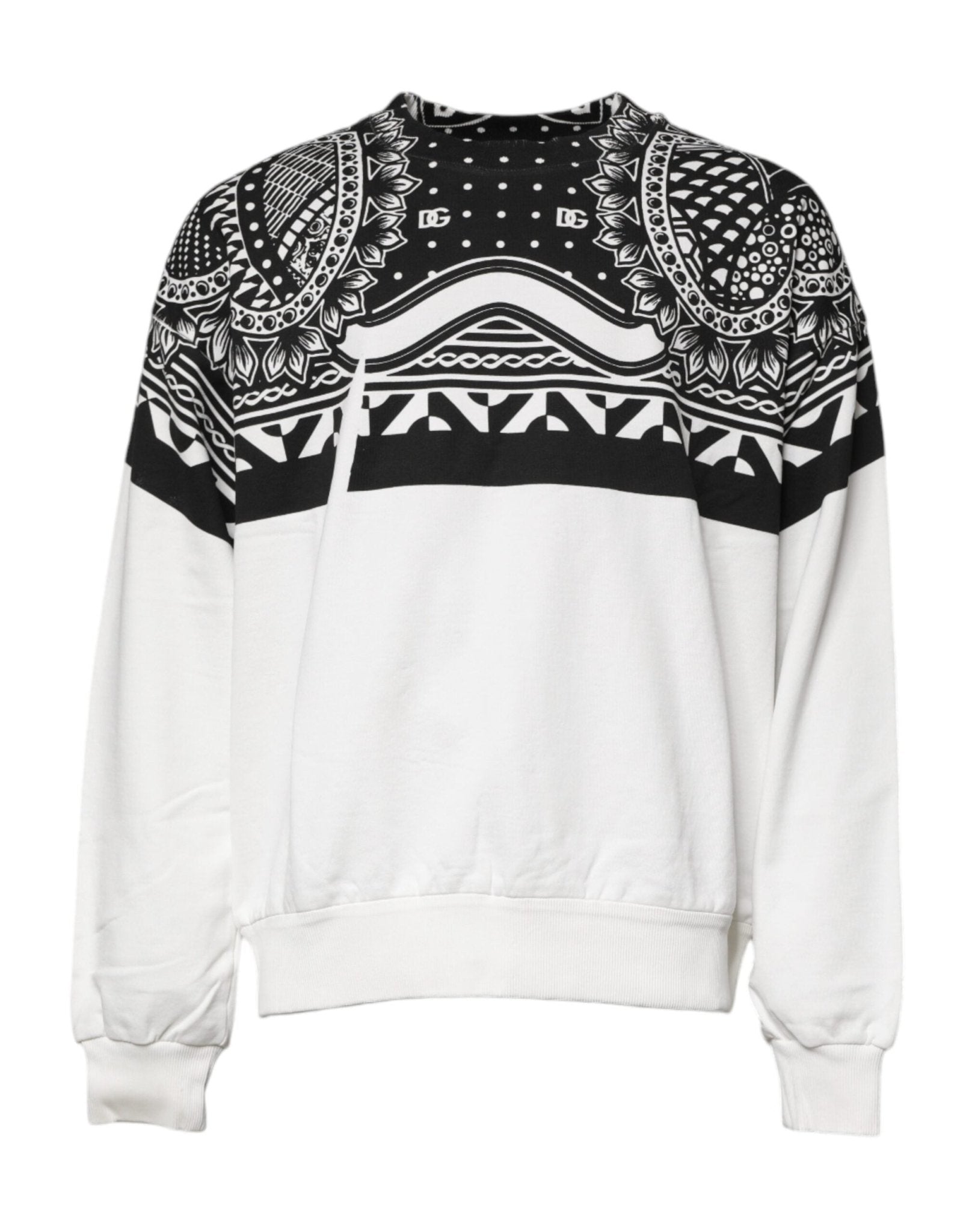 Dolce & Gabbana White Black Printed Cotton Sweatshirt Sweater - RIMODA