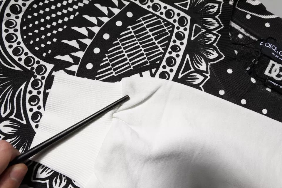 Dolce & Gabbana White Black Printed Cotton Sweatshirt Sweater - RIMODA