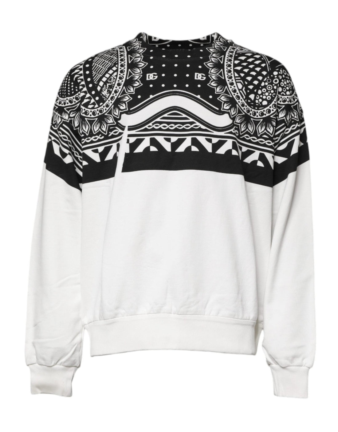 Dolce & Gabbana White Black Printed Cotton Sweatshirt Sweater - RIMODA