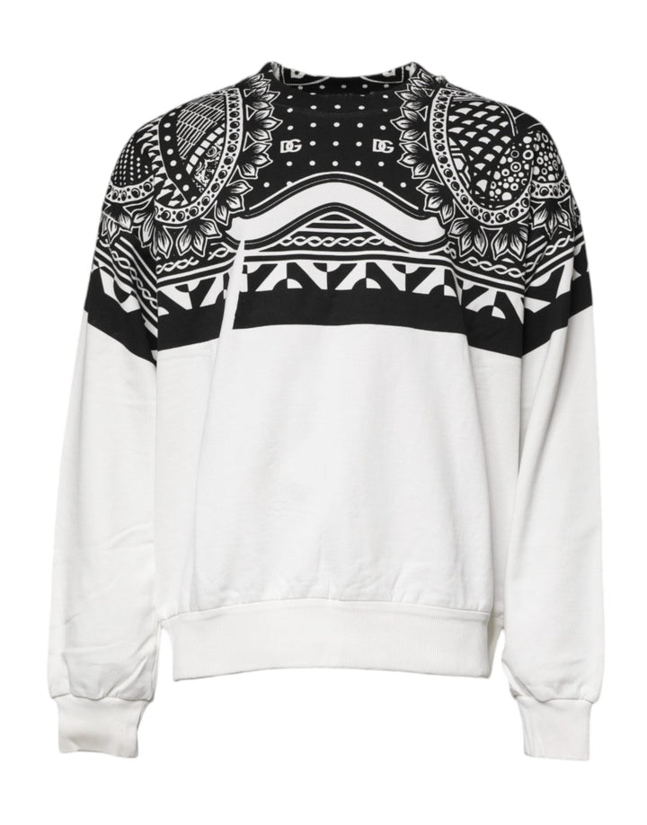 Dolce & Gabbana White Black Printed Cotton Sweatshirt Sweater - RIMODA