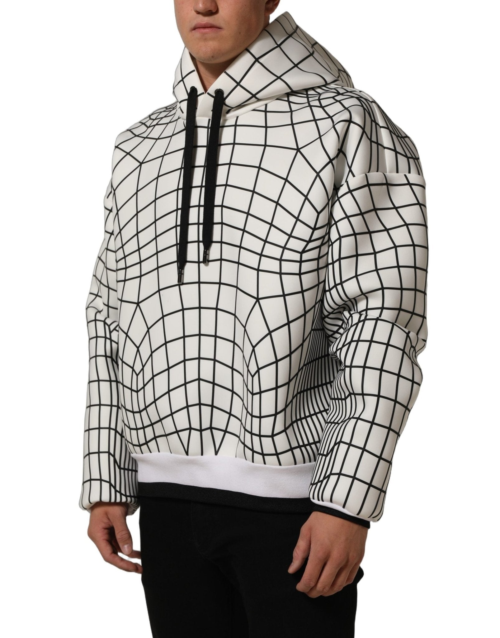 Dolce & Gabbana White Black WarpGrid Pattern Hoodie Sweater - RIMODA