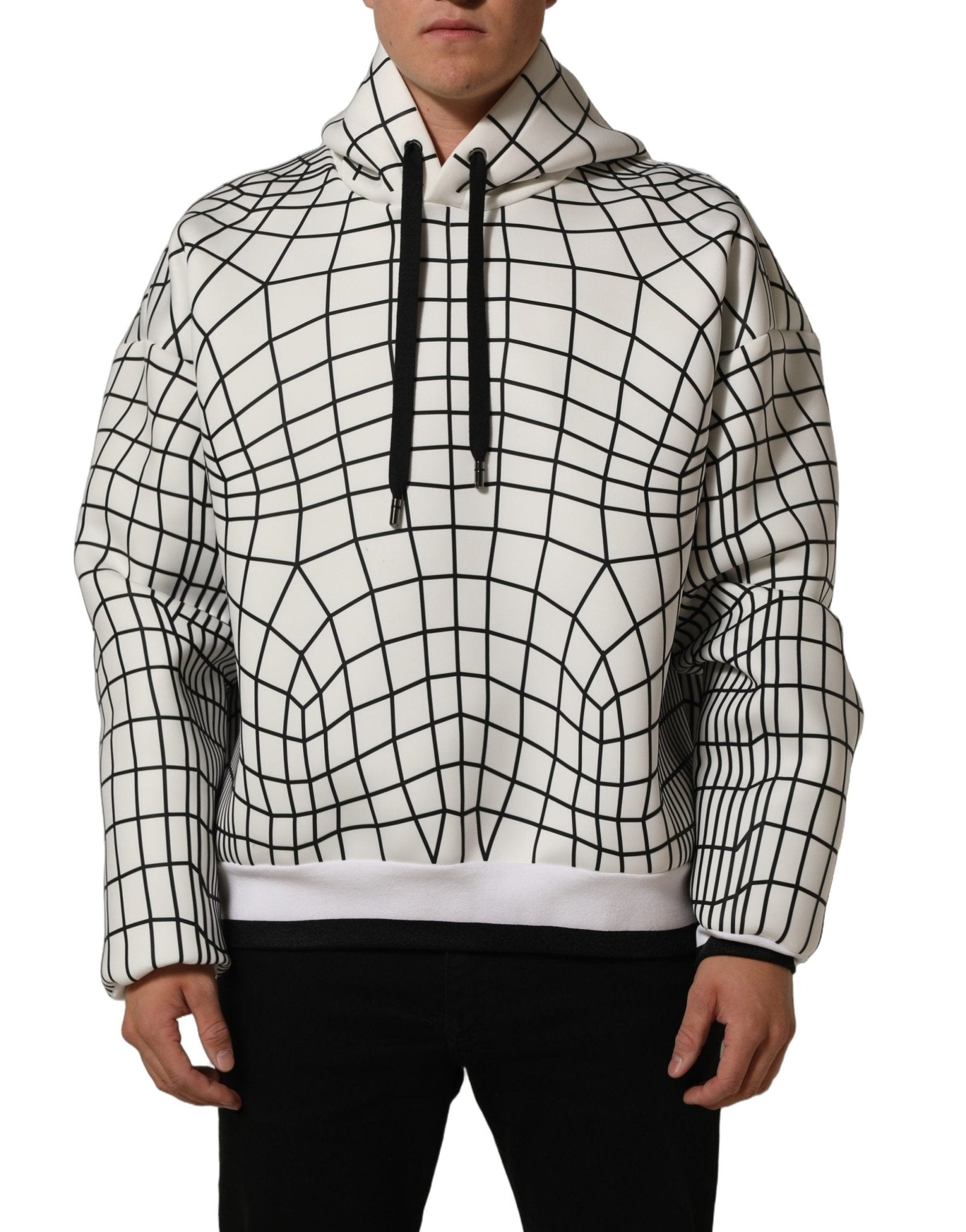 Dolce & Gabbana White Black WarpGrid Pattern Hoodie Sweater - RIMODA