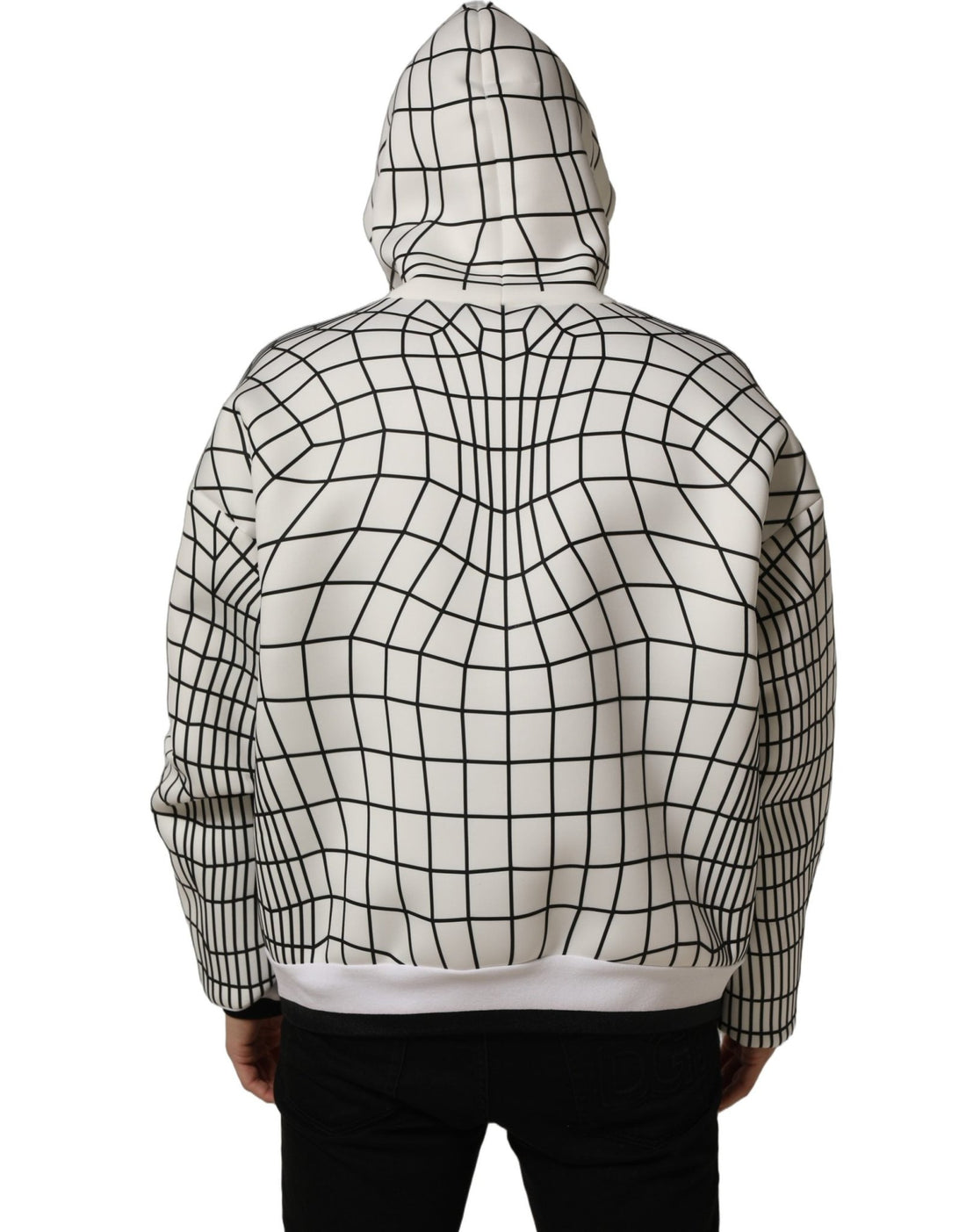 Dolce & Gabbana White Black WarpGrid Pattern Hoodie Sweater - RIMODA