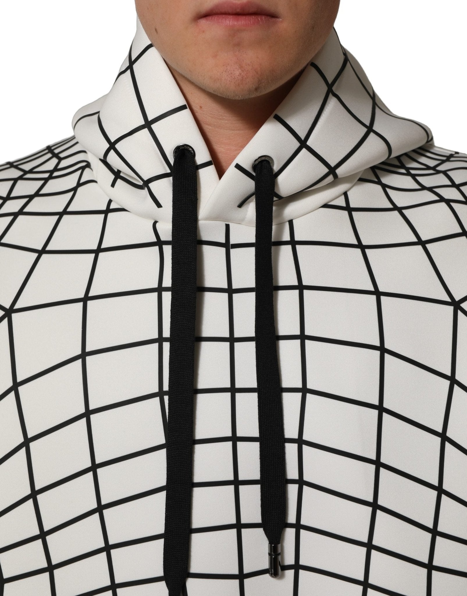Dolce & Gabbana White Black WarpGrid Pattern Hoodie Sweater - RIMODA