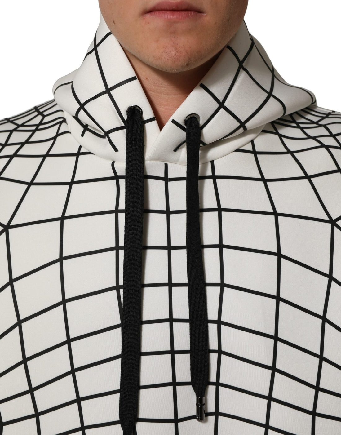Dolce & Gabbana White Black WarpGrid Pattern Hoodie Sweater - RIMODA
