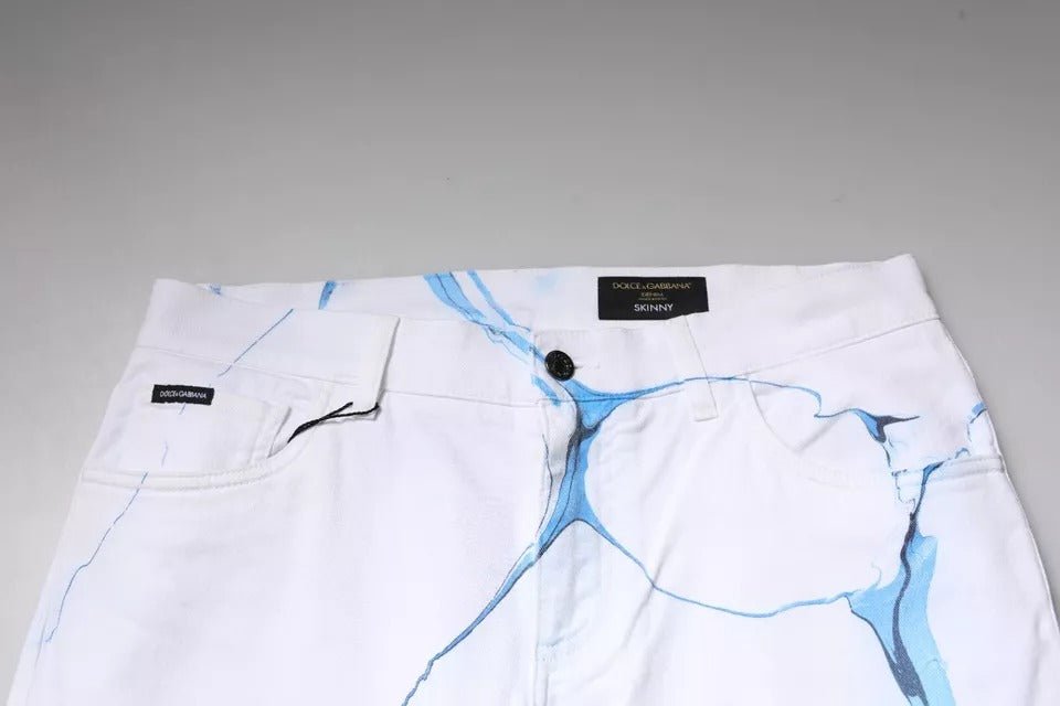 Dolce & Gabbana White Blue Cotton Stretch Skinny Denim Jeans - RIMODA