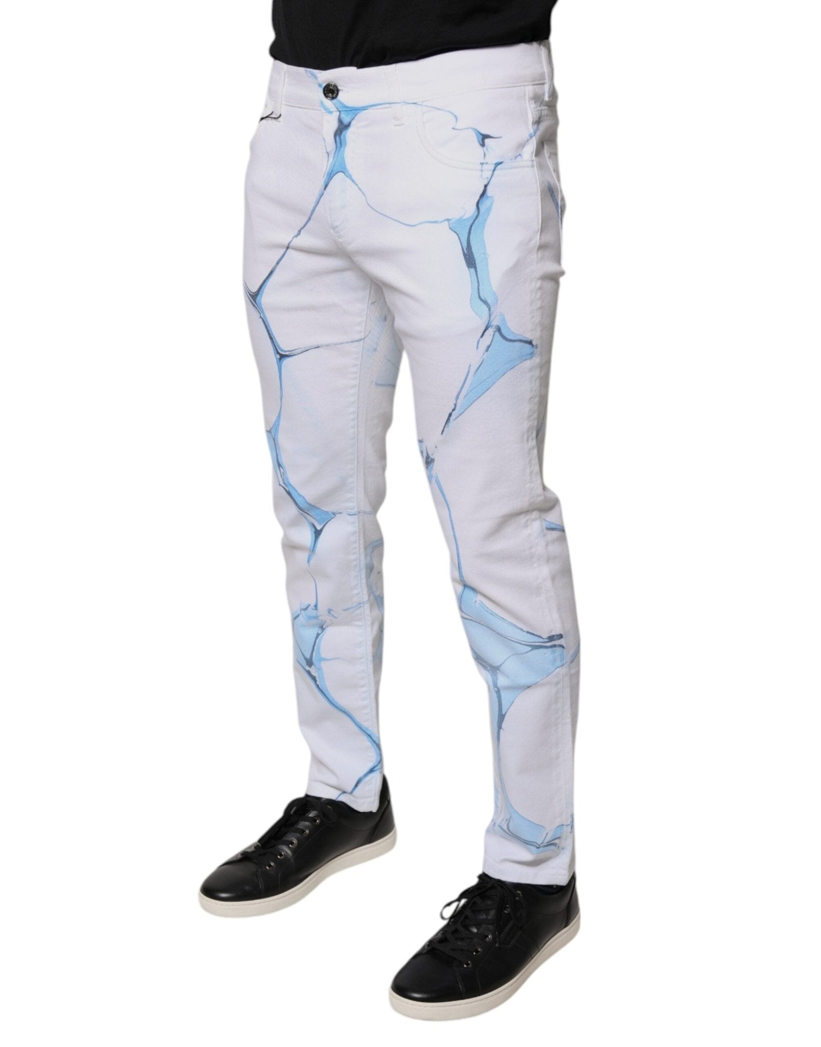 Dolce & Gabbana White Blue Cotton Stretch Skinny Denim Jeans - RIMODA
