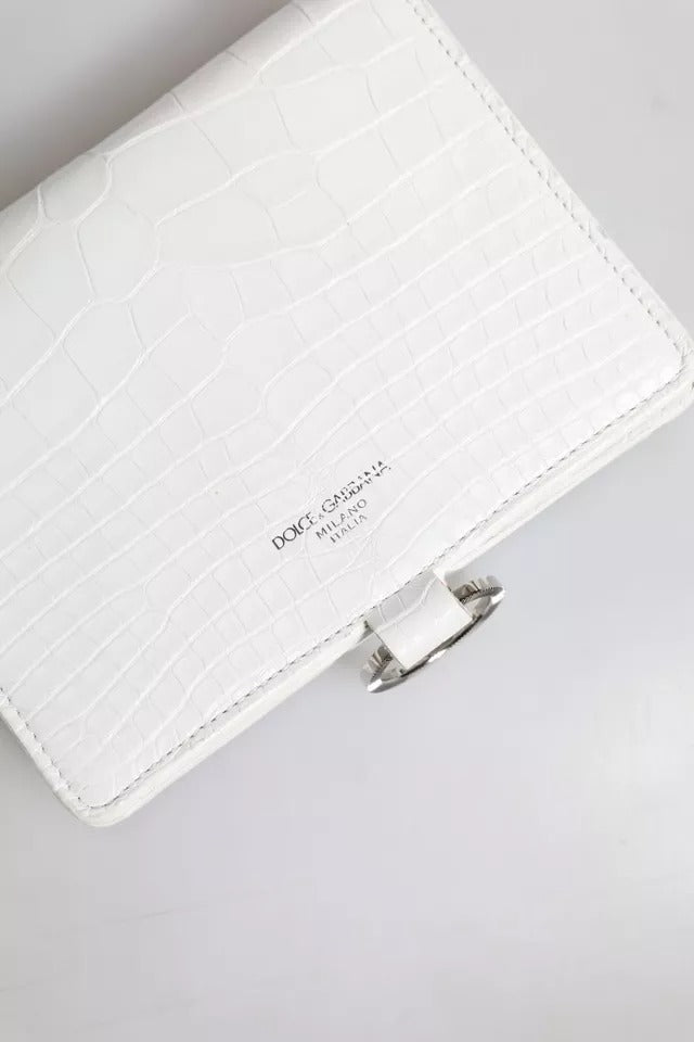 Dolce & Gabbana White Blue Leather Bifold Crossbody Sling Wallet - RIMODA