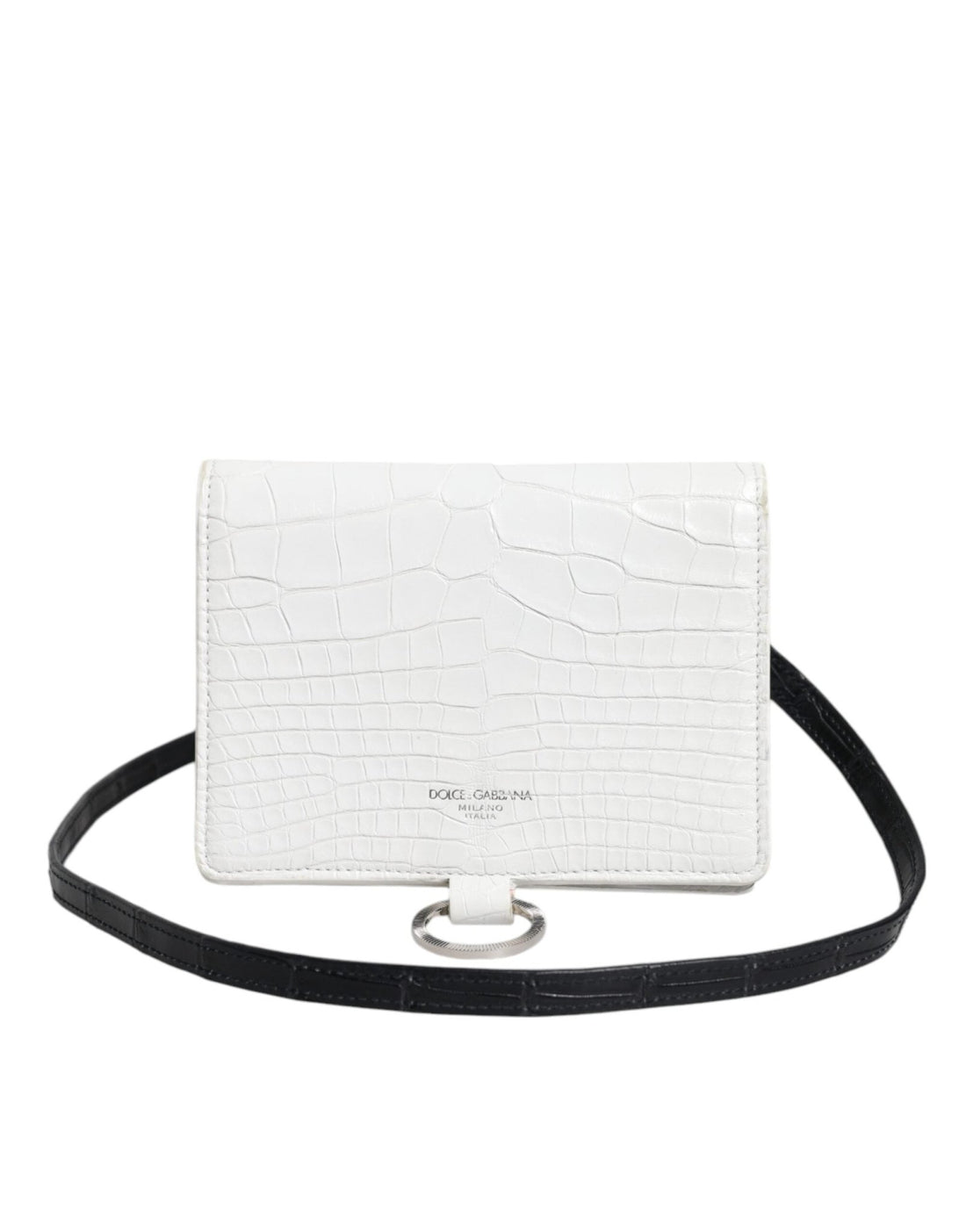 Dolce & Gabbana White Blue Leather Bifold Crossbody Sling Wallet - RIMODA