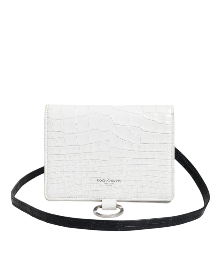 Dolce & Gabbana White Blue Leather Bifold Crossbody Sling Wallet - RIMODA