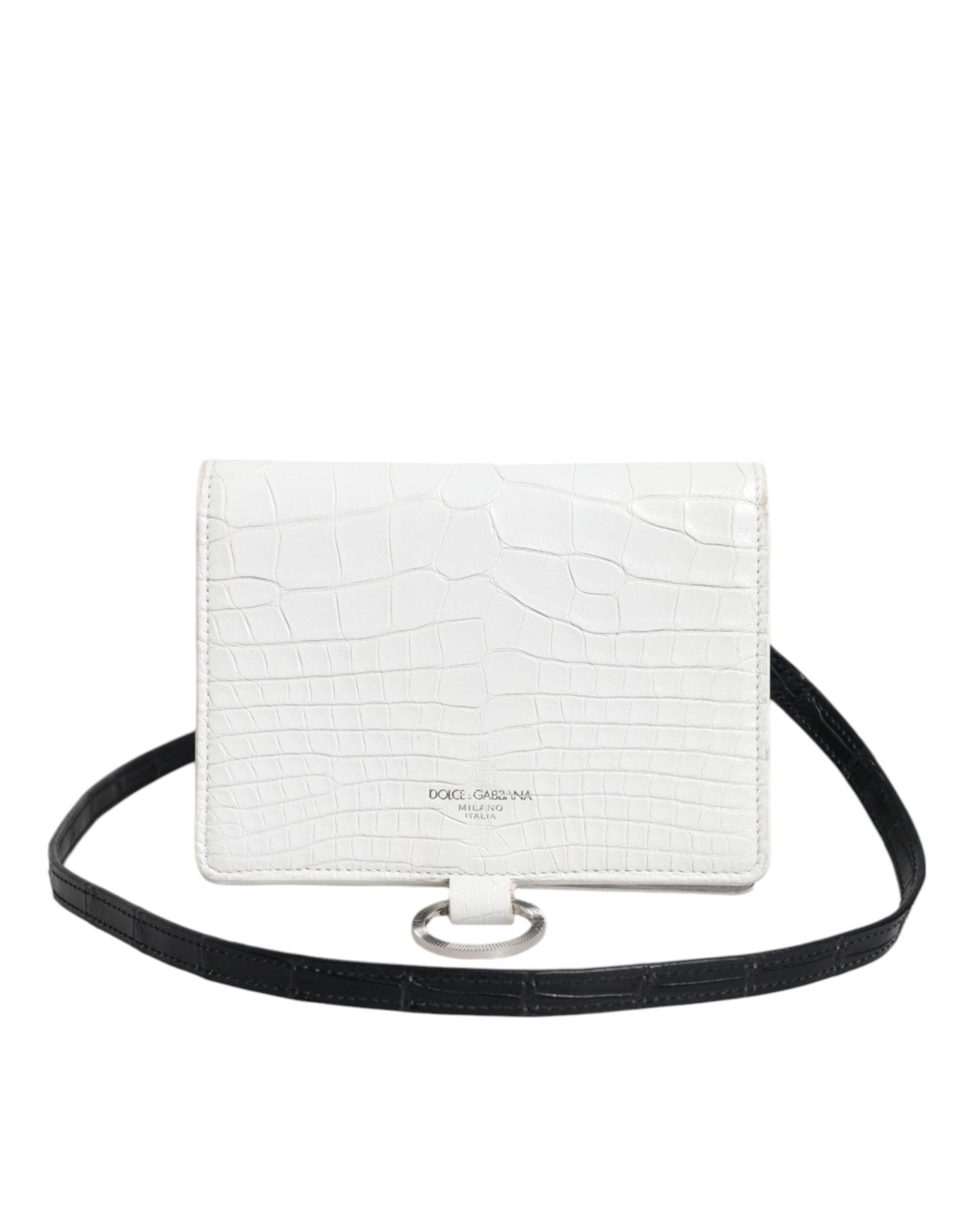 Dolce & Gabbana White Blue Leather Bifold Crossbody Sling Wallet - RIMODA