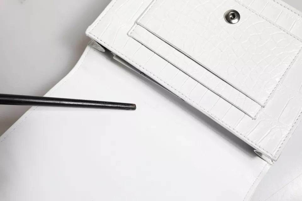 Dolce & Gabbana White Blue Leather Bifold Crossbody Sling Wallet - RIMODA