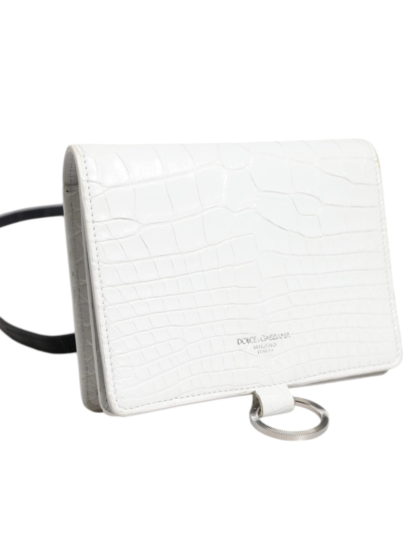 Dolce & Gabbana White Blue Leather Bifold Crossbody Sling Wallet - RIMODA