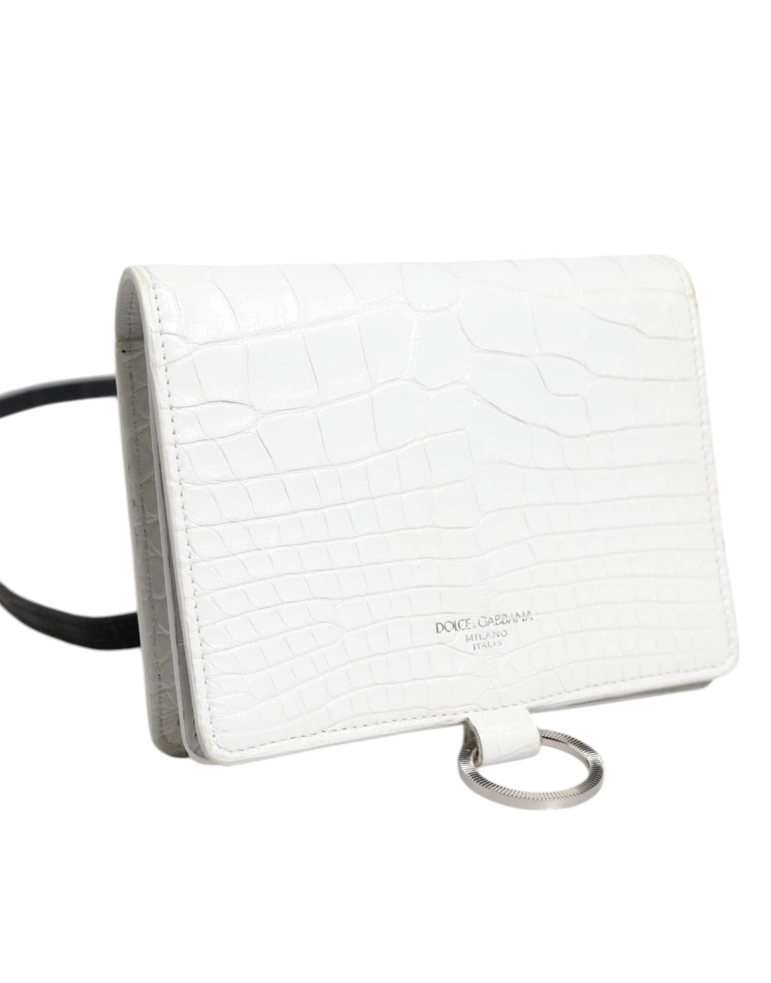 Dolce & Gabbana White Blue Leather Bifold Crossbody Sling Wallet - RIMODA