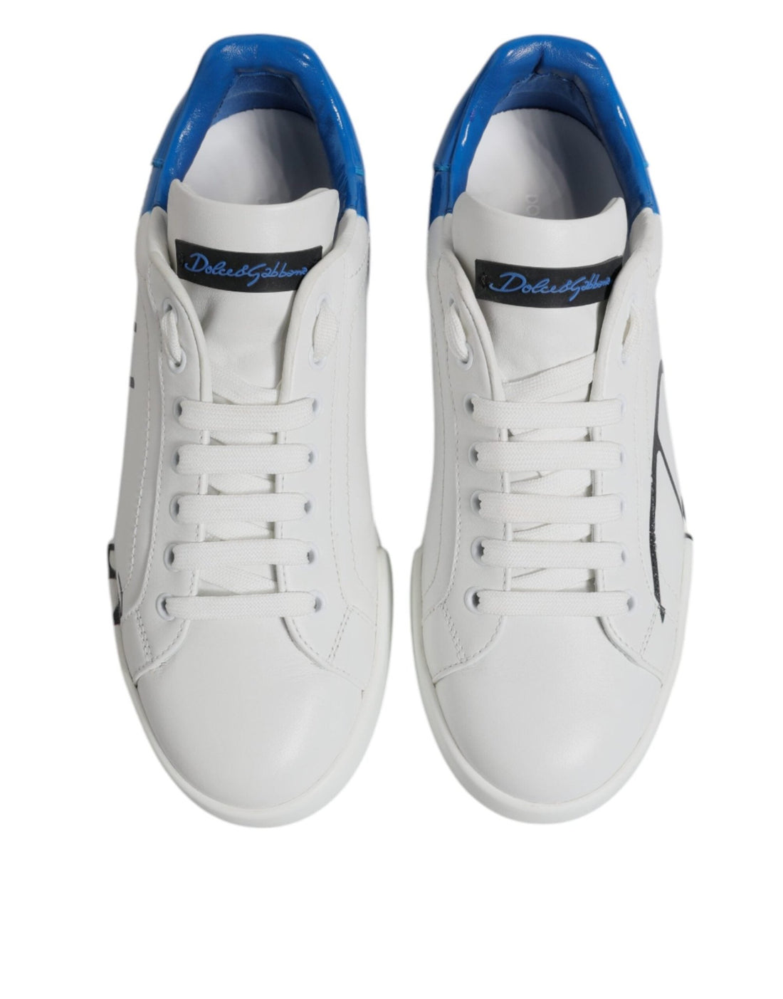 Dolce & Gabbana White Blue Leather Logo Low Top Sneakers Shoes - RIMODA