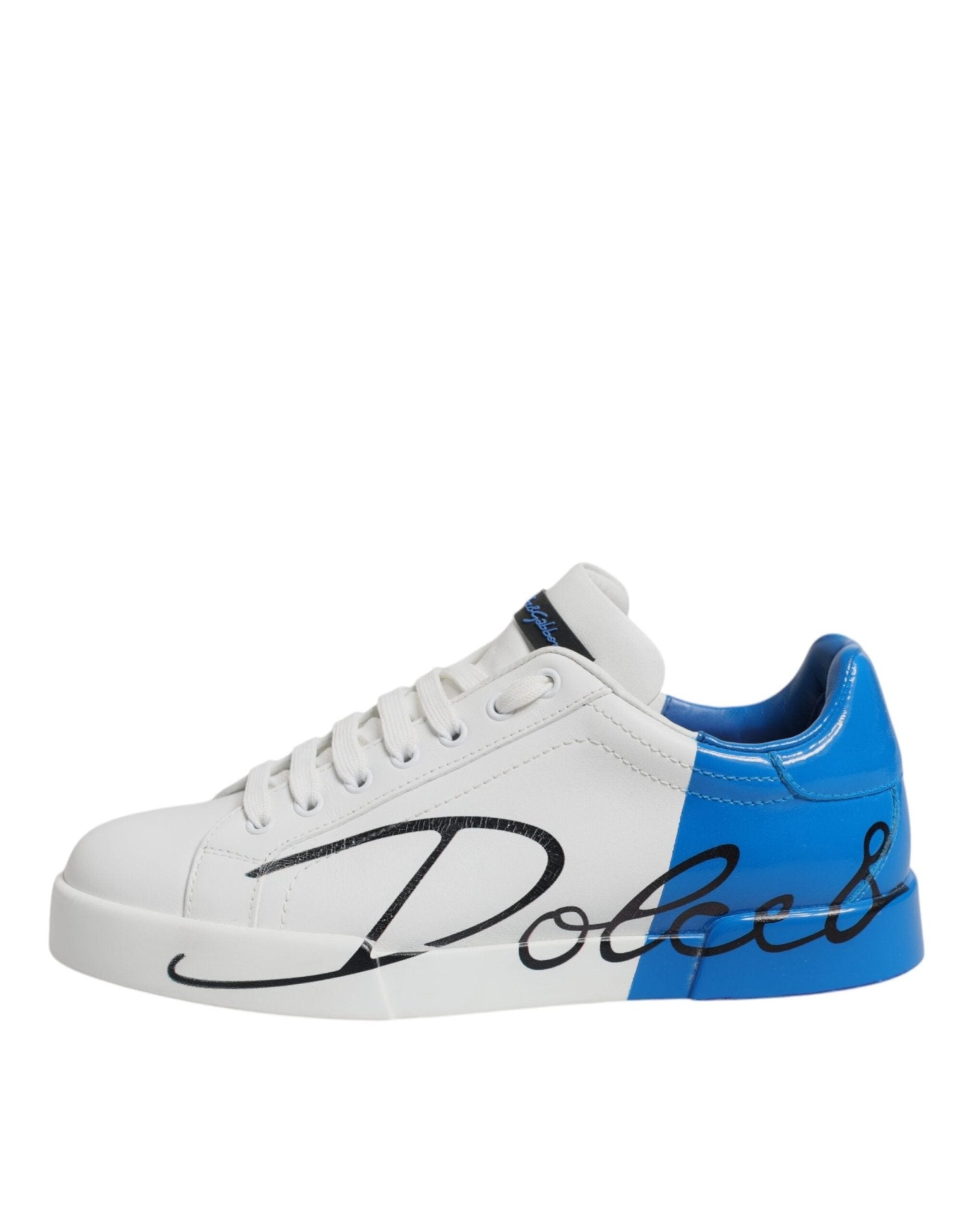 Dolce & Gabbana White Blue Leather Logo Low Top Sneakers Shoes - RIMODA