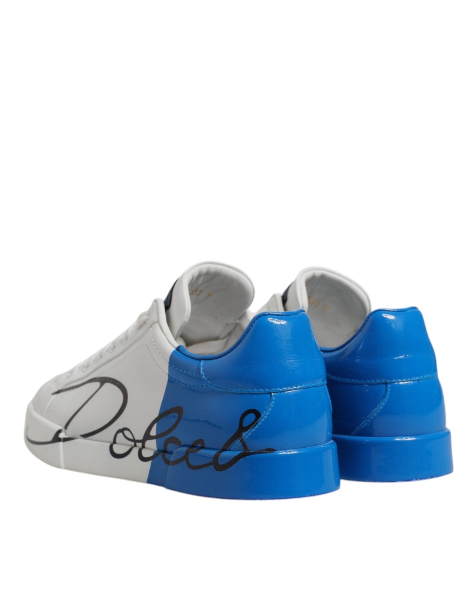 Dolce & Gabbana White Blue Leather Logo Low Top Sneakers Shoes - RIMODA