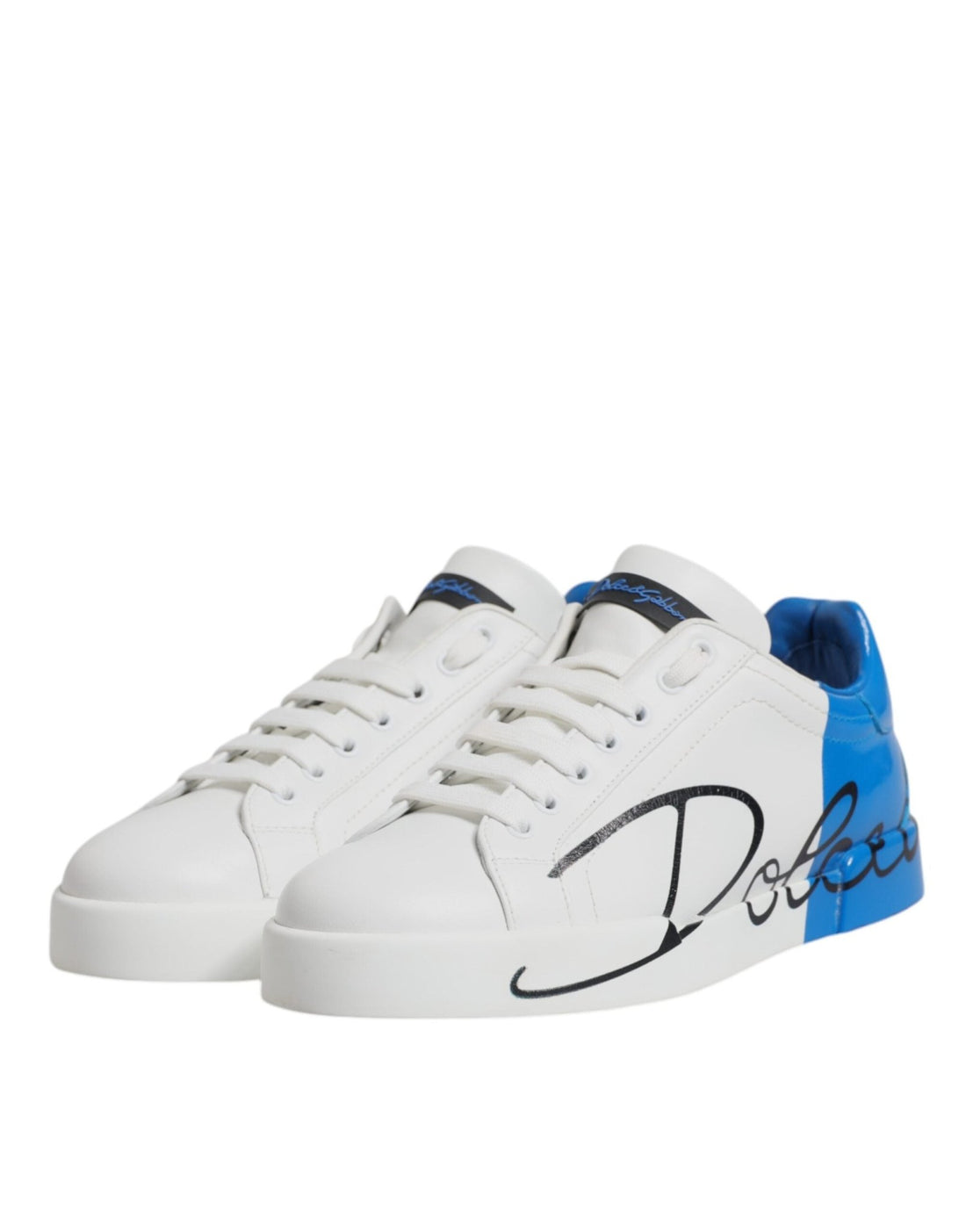 Dolce & Gabbana White Blue Leather Logo Low Top Sneakers Shoes - RIMODA