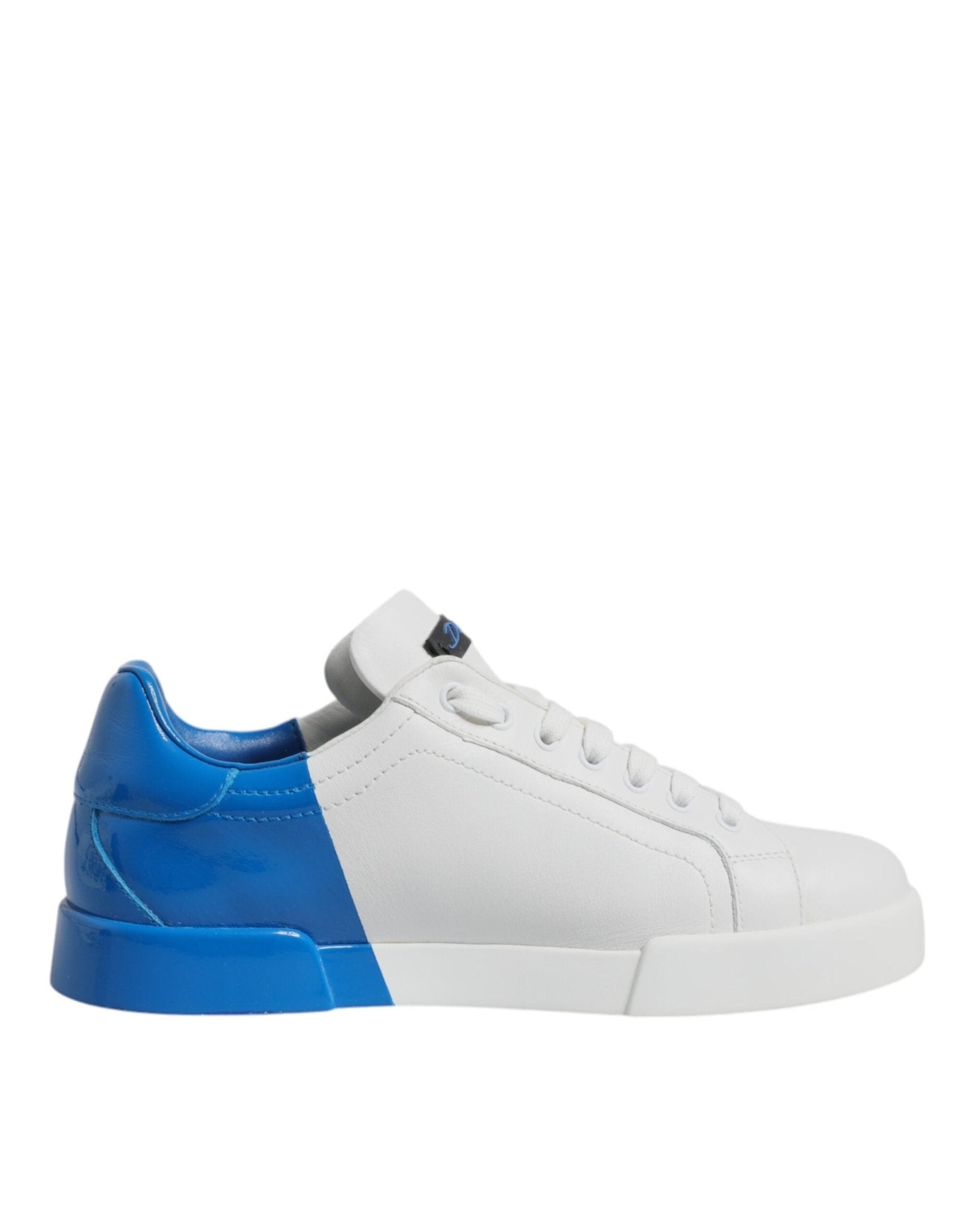 Dolce & Gabbana White Blue Leather Logo Low Top Sneakers Shoes - RIMODA