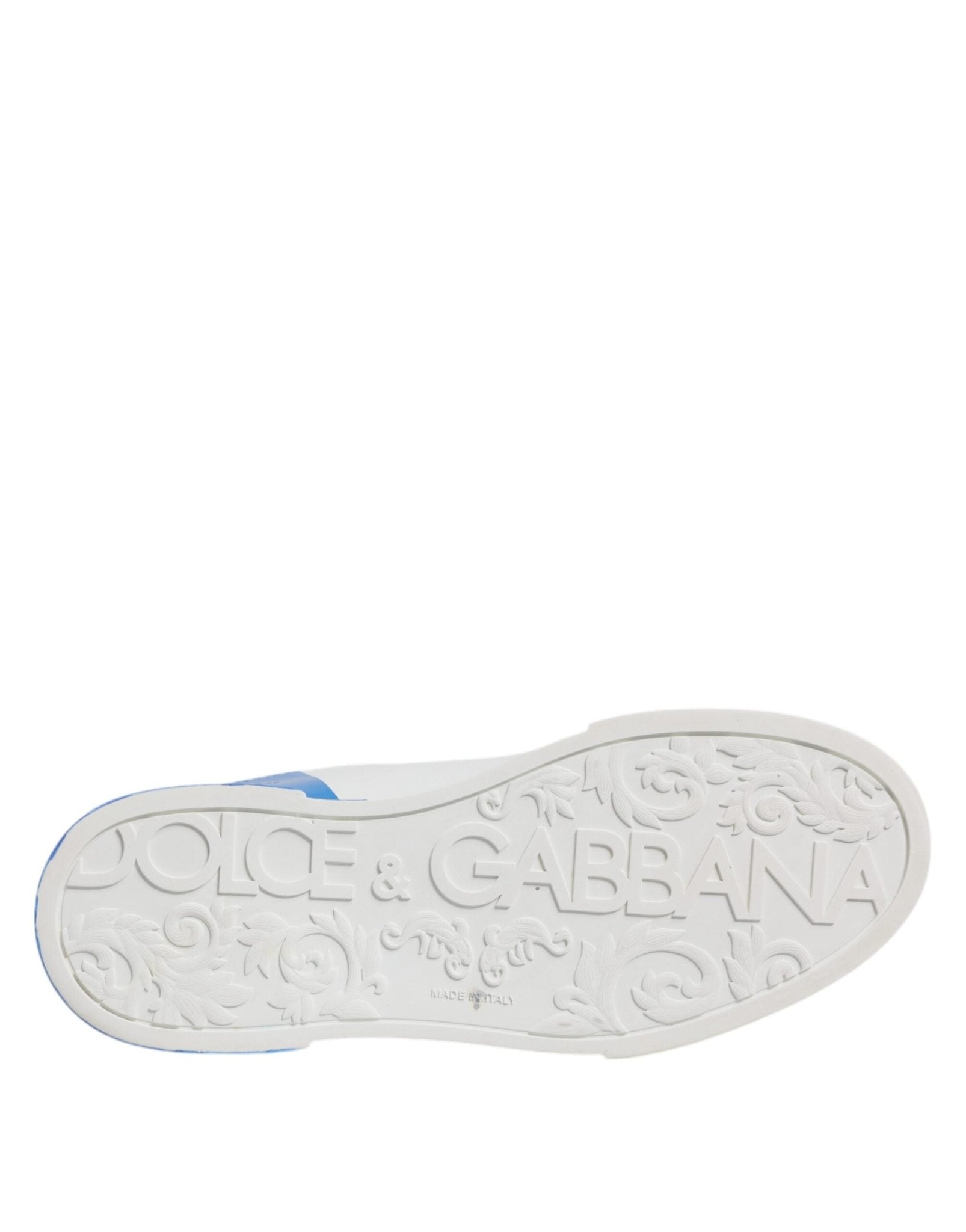 Dolce & Gabbana White Blue Leather Logo Low Top Sneakers Shoes - RIMODA