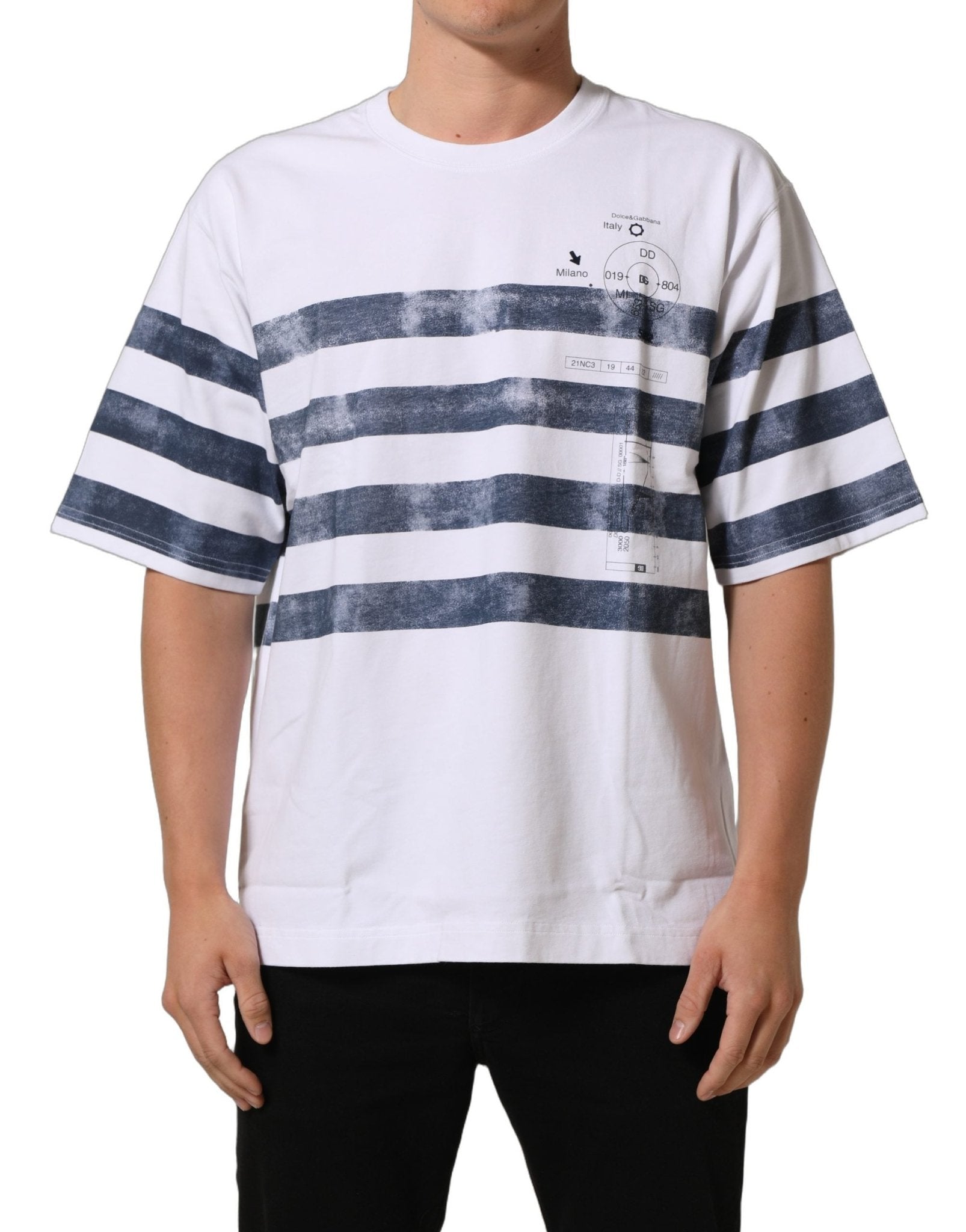 Dolce & Gabbana White Blue Stripe Cotton Short Sleeve T-shirt - RIMODA