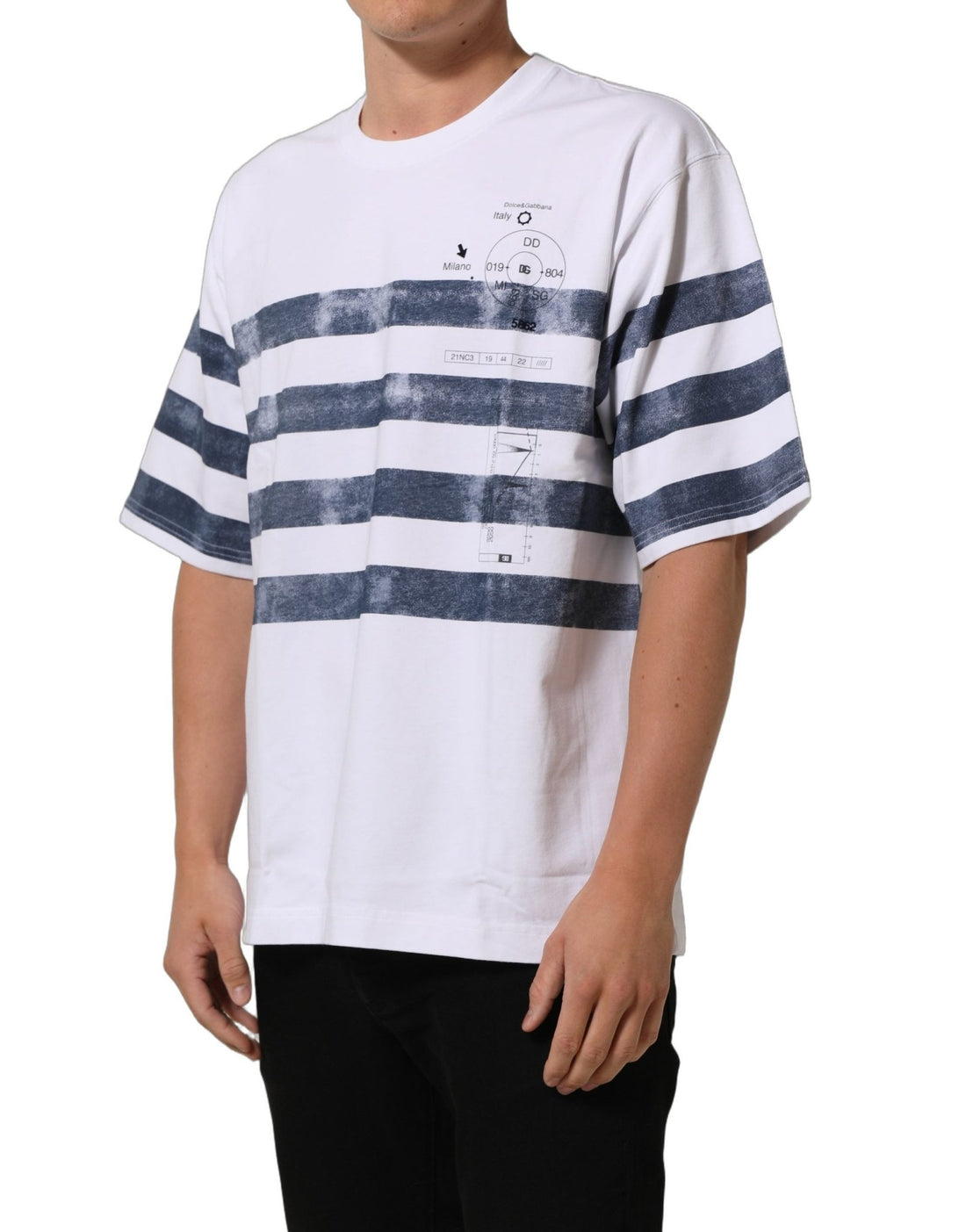Dolce & Gabbana White Blue Stripe Cotton Short Sleeve T-shirt - RIMODA