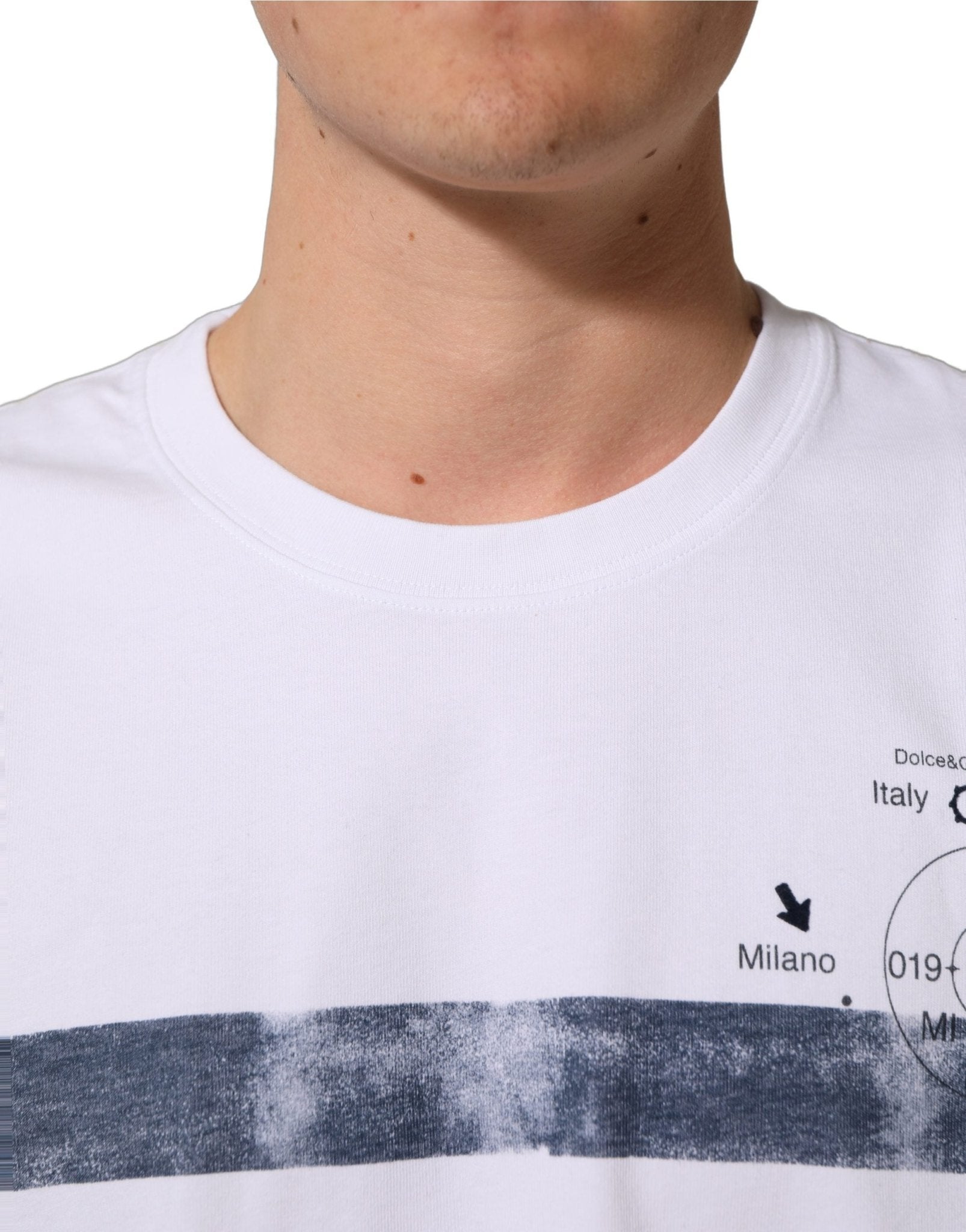 Dolce & Gabbana White Blue Stripe Cotton Short Sleeve T-shirt - RIMODA