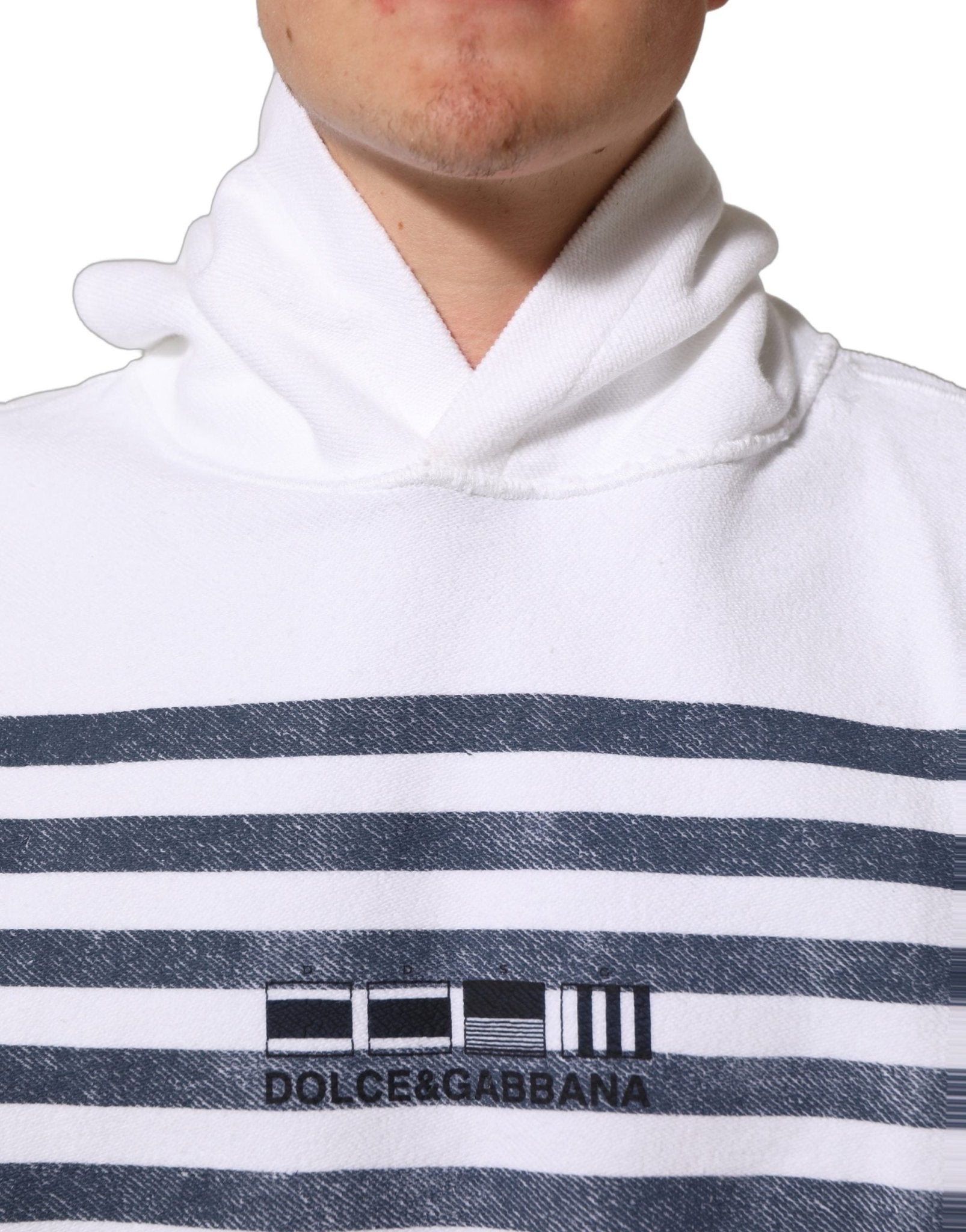 Dolce & Gabbana White Blue Stripe Hooded Sweatshirt Sweater - RIMODA