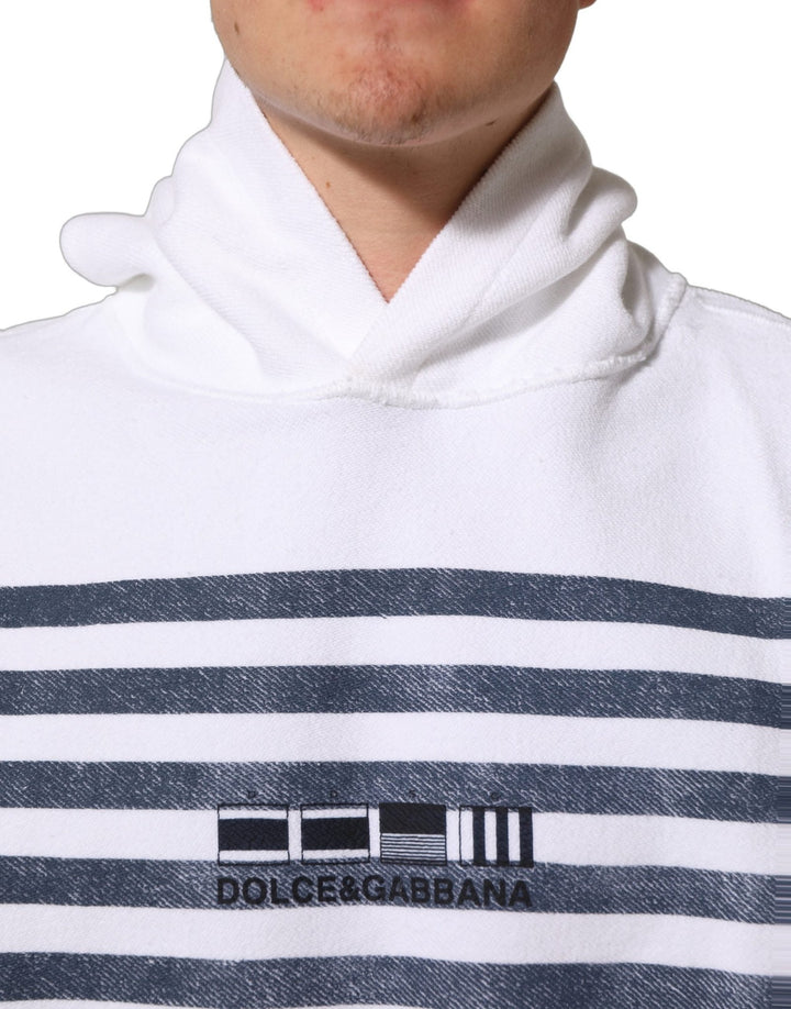 Dolce & Gabbana White Blue Stripe Hooded Sweatshirt Sweater - RIMODA