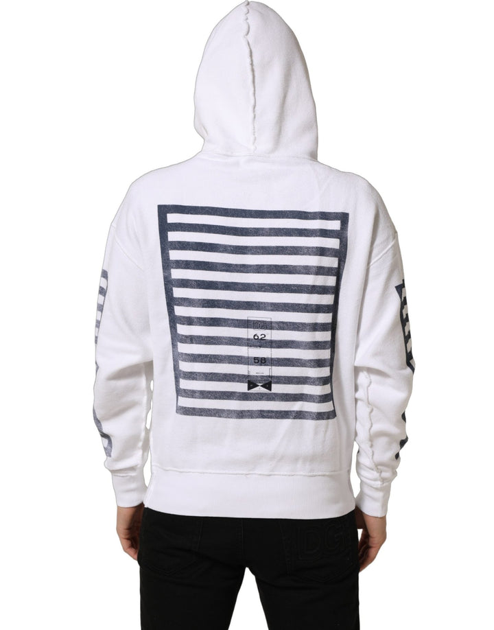 Dolce & Gabbana White Blue Stripe Hooded Sweatshirt Sweater - RIMODA