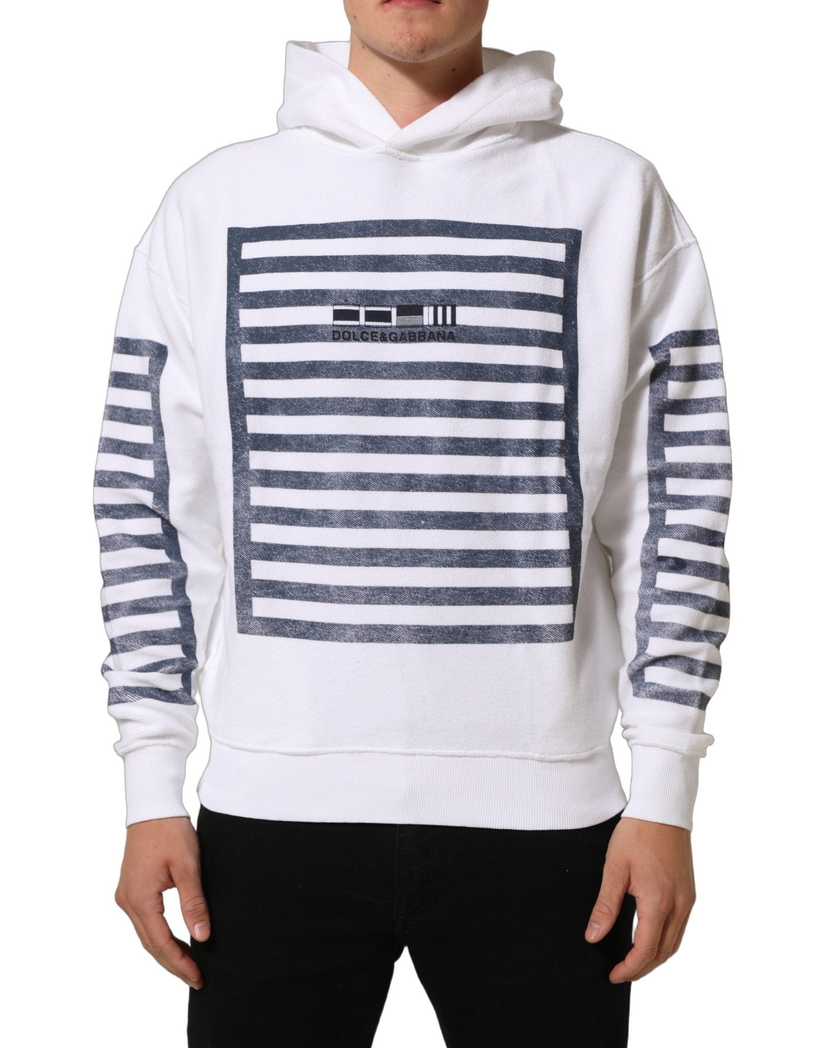 Dolce & Gabbana White Blue Stripe Hooded Sweatshirt Sweater - RIMODA