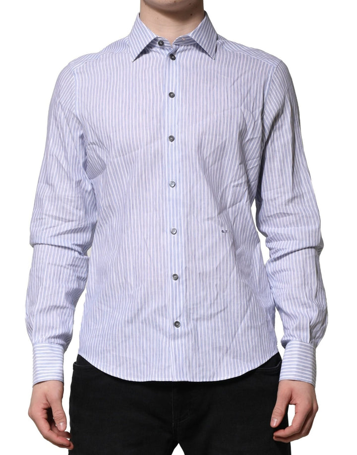 Dolce & Gabbana White Blue Striped Cotton Dress Formal Shirt - RIMODA