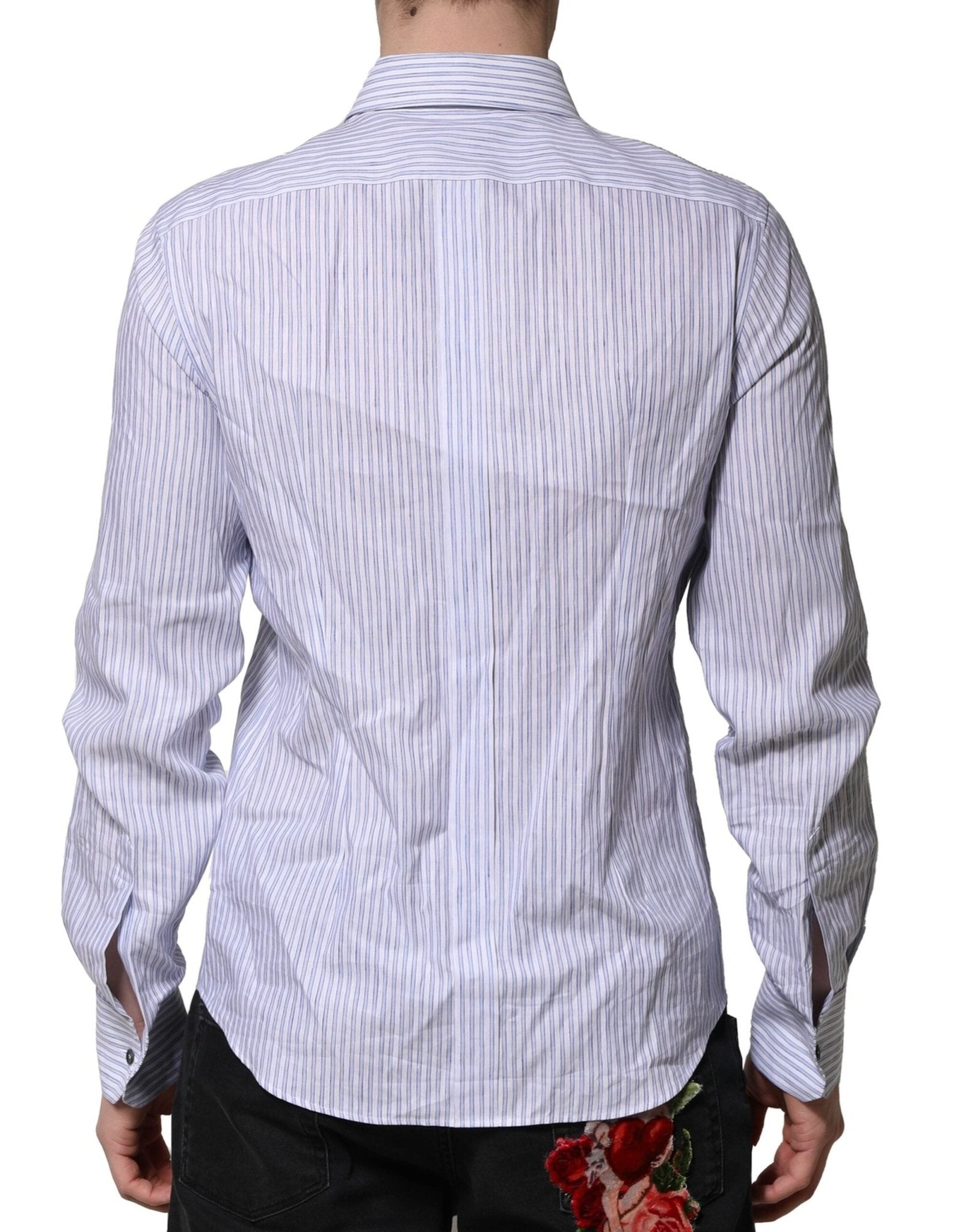 Dolce & Gabbana White Blue Striped Cotton Dress Formal Shirt - RIMODA