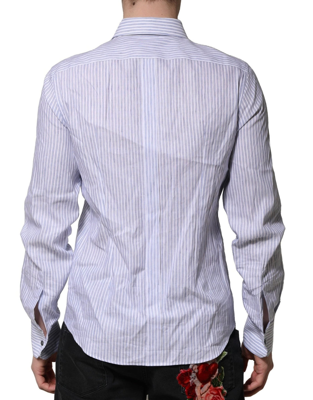 Dolce & Gabbana White Blue Striped Cotton Dress Formal Shirt - RIMODA