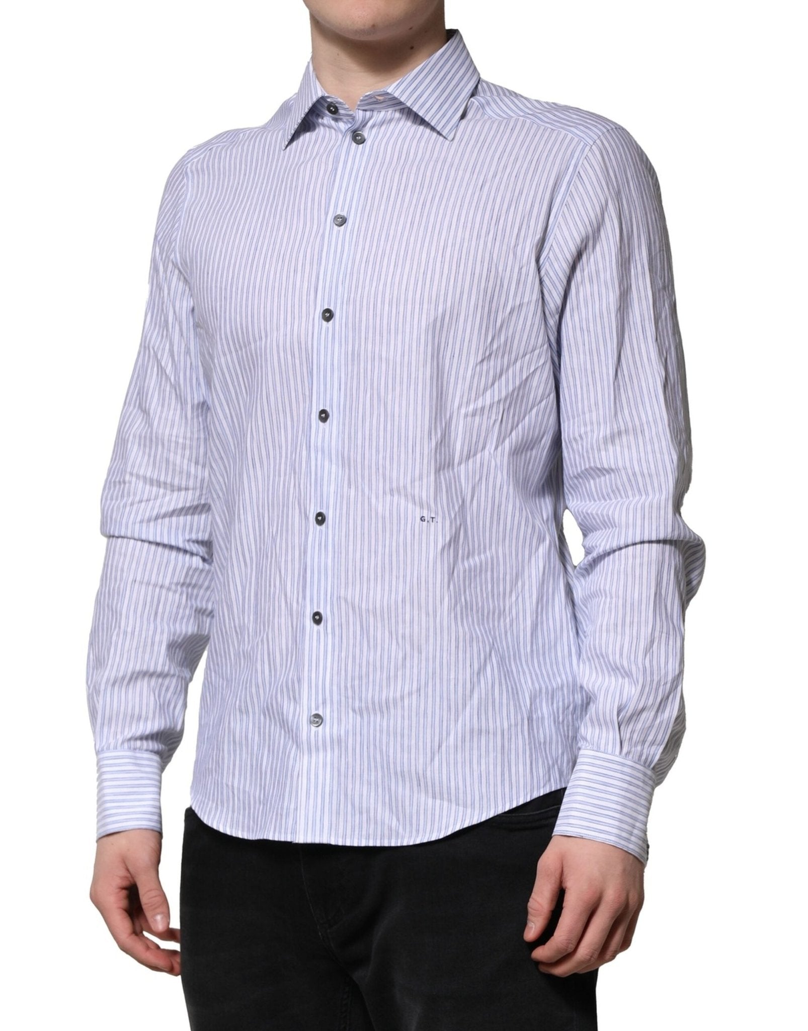 Dolce & Gabbana White Blue Striped Cotton Dress Formal Shirt - RIMODA